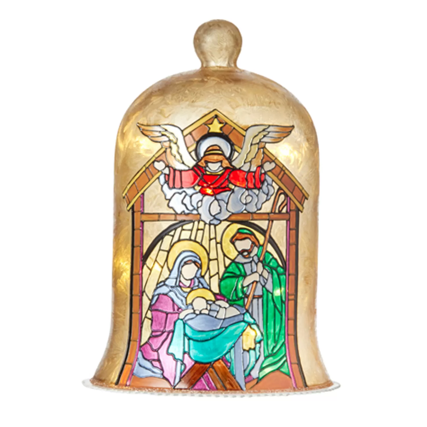 The Jolly Christmas Shop Oh Night Divine | Religious | Raz 9" Holy Family Faux Stained Glass Lighted Cloche Christmas Decoration 4116345