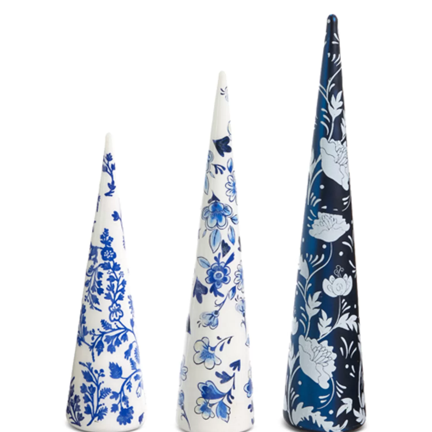 The Jolly Christmas Shop Tartan Traditions | Delft | Raz Blue And White Delft Botanical Glass Trees Christmas Decorations Set Of 3 4422866