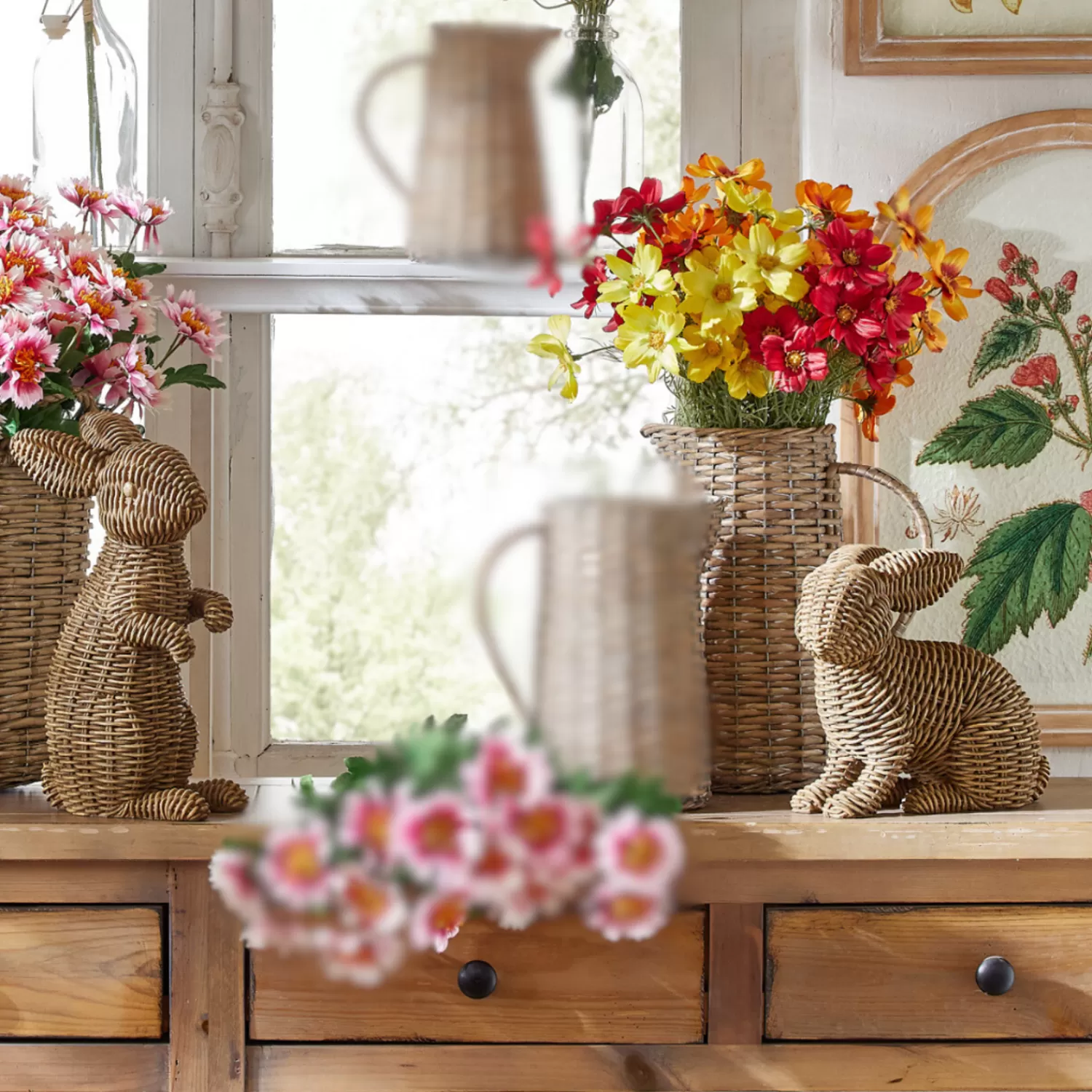 The Jolly Christmas Shop Figurines | Raz Brown Basketweave Wicker Set Of 2 Rabbits Easter Decoration 4411069