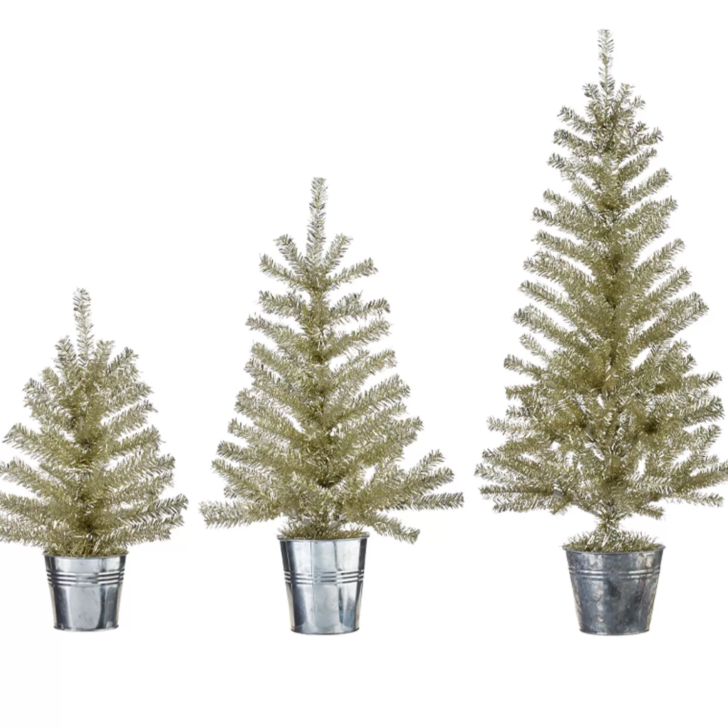 The Jolly Christmas Shop Trees, Wreaths & Garlands | Vintage Reincarnated | Raz Champagne Tinsel Tree In Galvanized Bucket Christmas Decoration