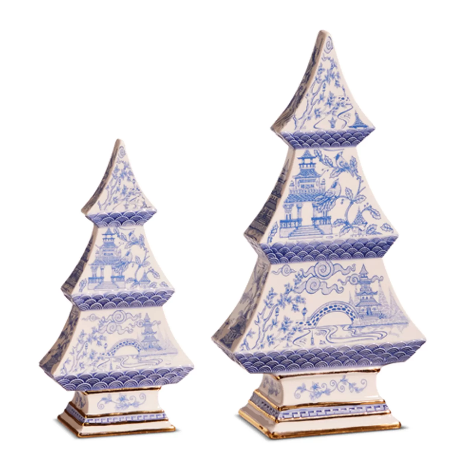 The Jolly Christmas Shop Tartan Traditions | Delft | Raz Chinoiserie Delft Blue Christmas Tree Figures