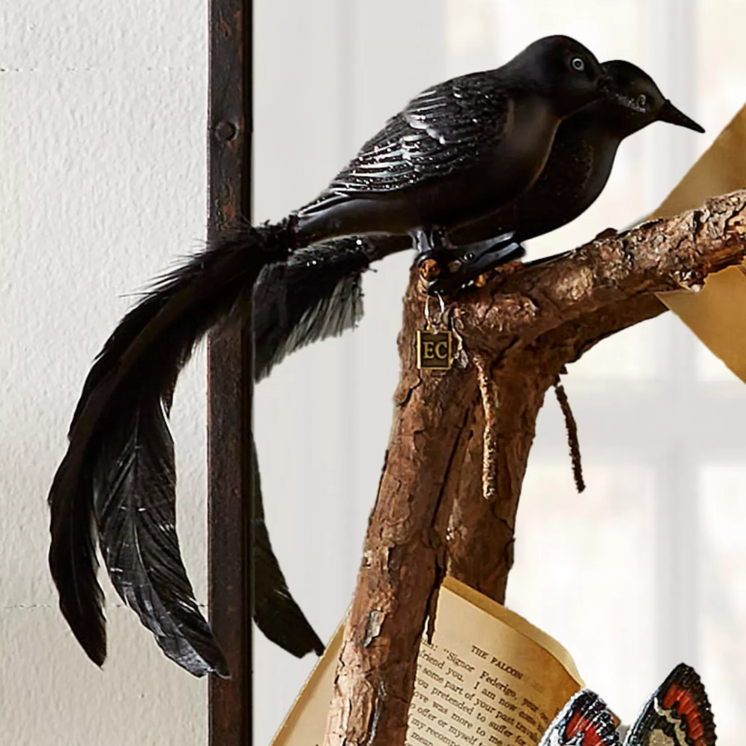 The Jolly Christmas Shop Eric Cortina | Halloween Ornaments | Raz Eric Cortina 10.5" Blackbird Glass Halloween Clip On Ornament 4453119