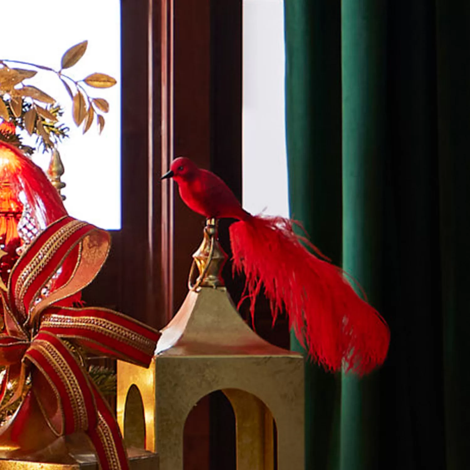 The Jolly Christmas Shop Sleigh Bells | Bells | Raz Eric Cortina 12" Clip-On Red Feathered Bird Glass Christmas Ornament 4353100