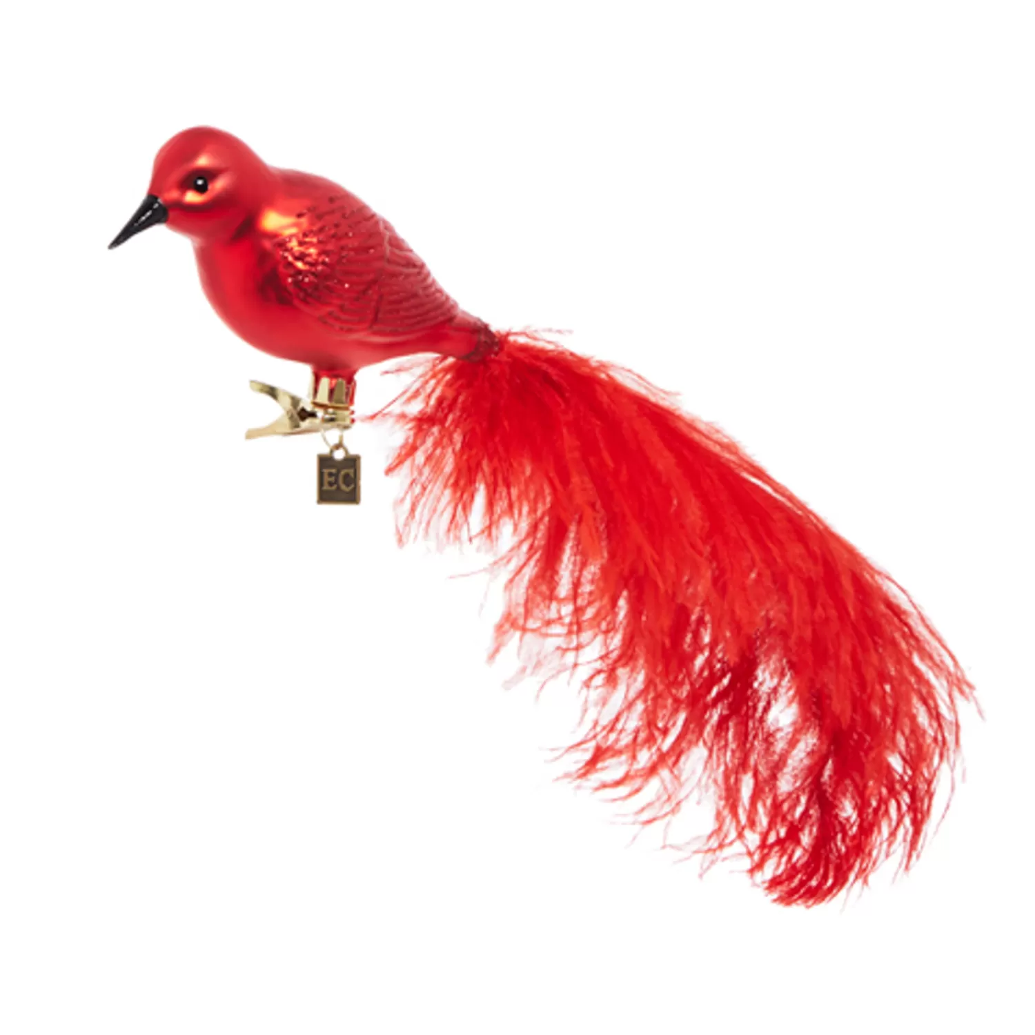 The Jolly Christmas Shop Sleigh Bells | Bells | Raz Eric Cortina 12" Clip-On Red Feathered Bird Glass Christmas Ornament 4353100