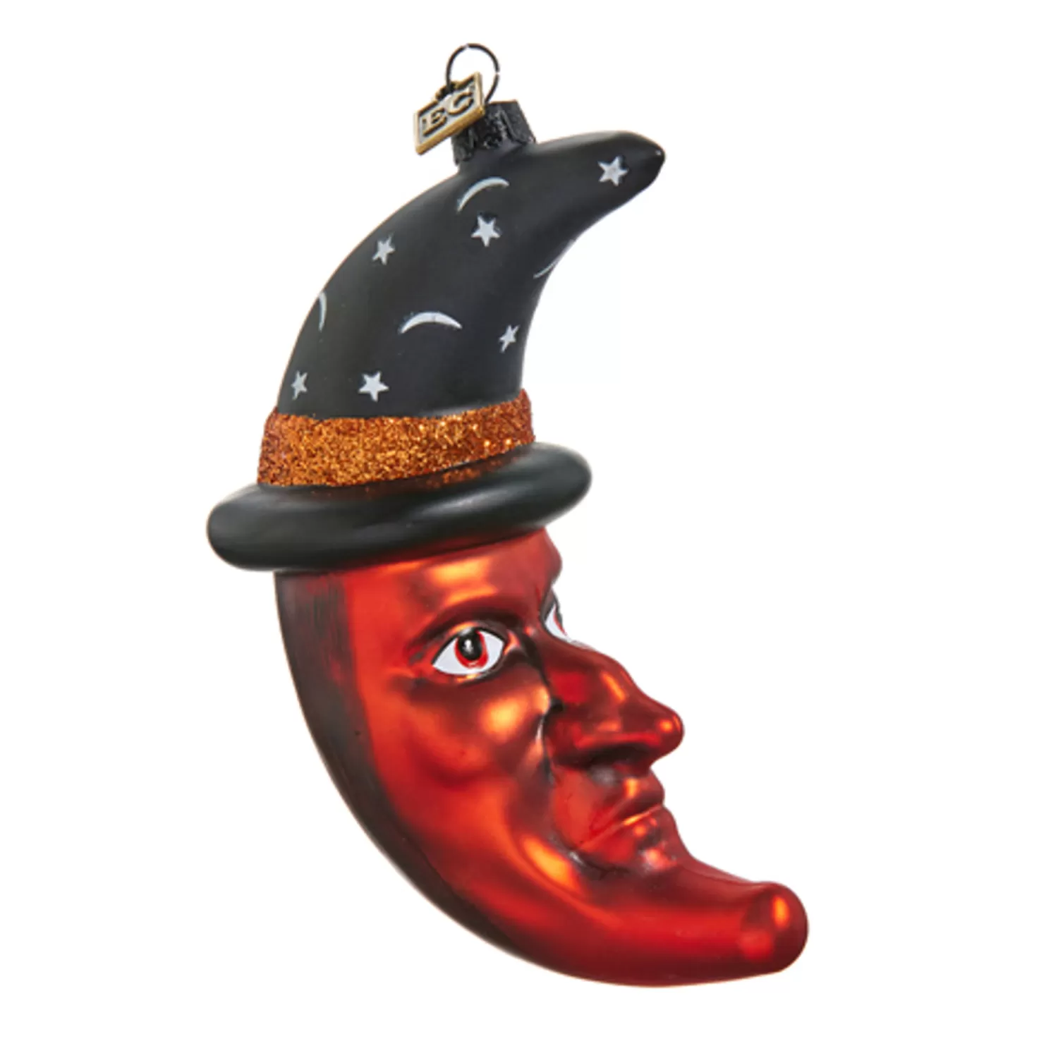 The Jolly Christmas Shop Eric Cortina | Halloween Ornaments | Raz Eric Cortina 4.75" Witchy Moon With Hat Glass Halloween Ornament 4453110