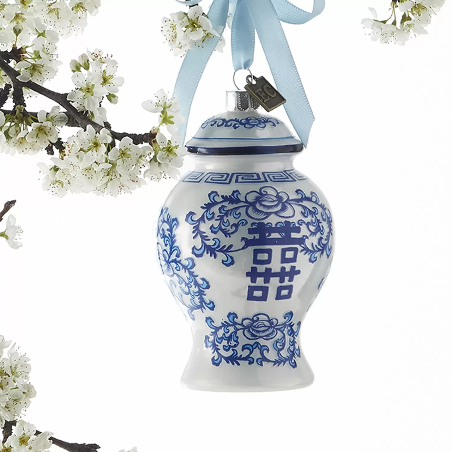 The Jolly Christmas Shop Eric Cortina | Tartan Traditions | Raz Eric Cortina 4" Delft Ginger Jar Glass Christmas Ornament 3953034