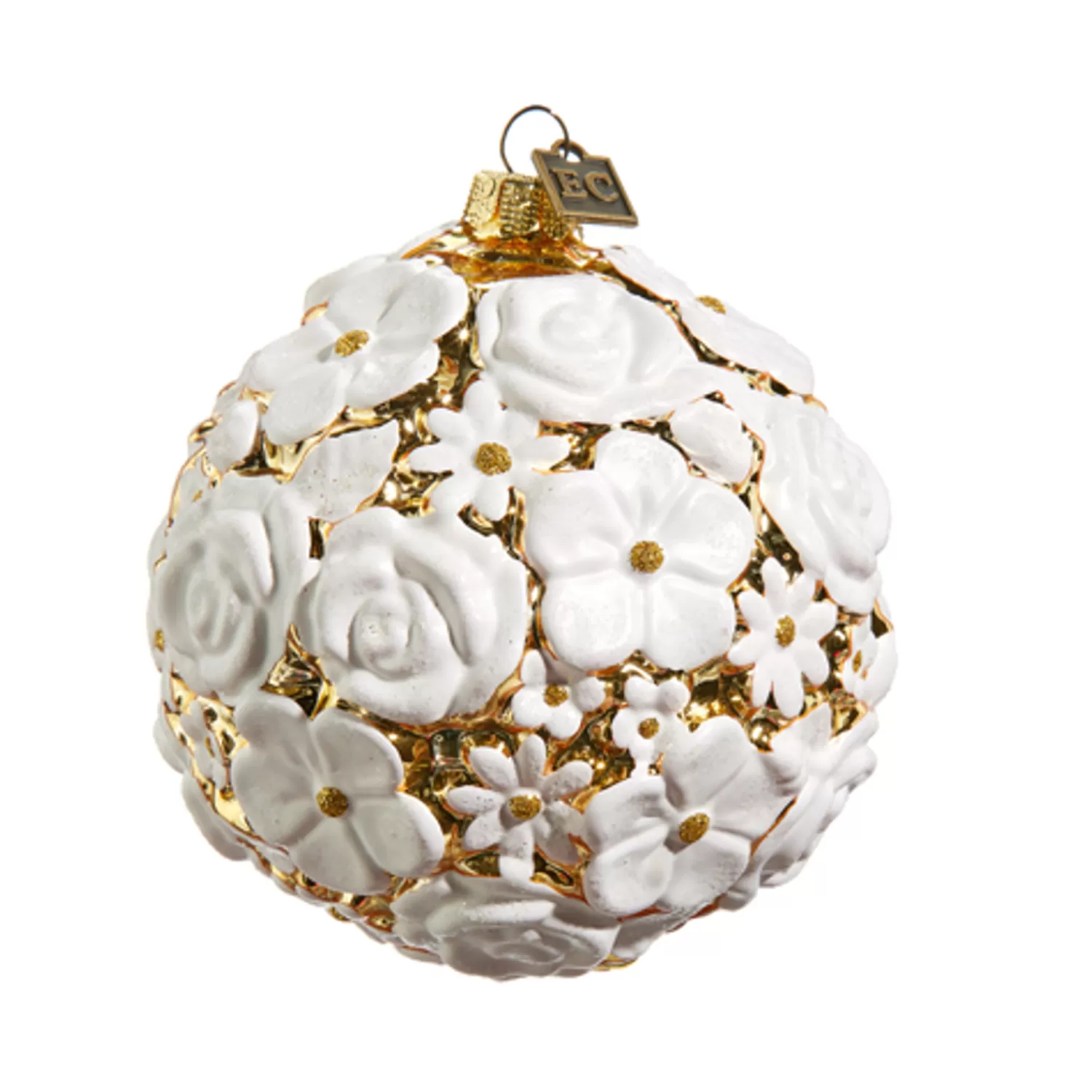 The Jolly Christmas Shop Eric Cortina | A Blushing Holiday | Raz Eric Cortina 4" Mixed Flower Blossom Ball Glass Christmas Ornament 4453156