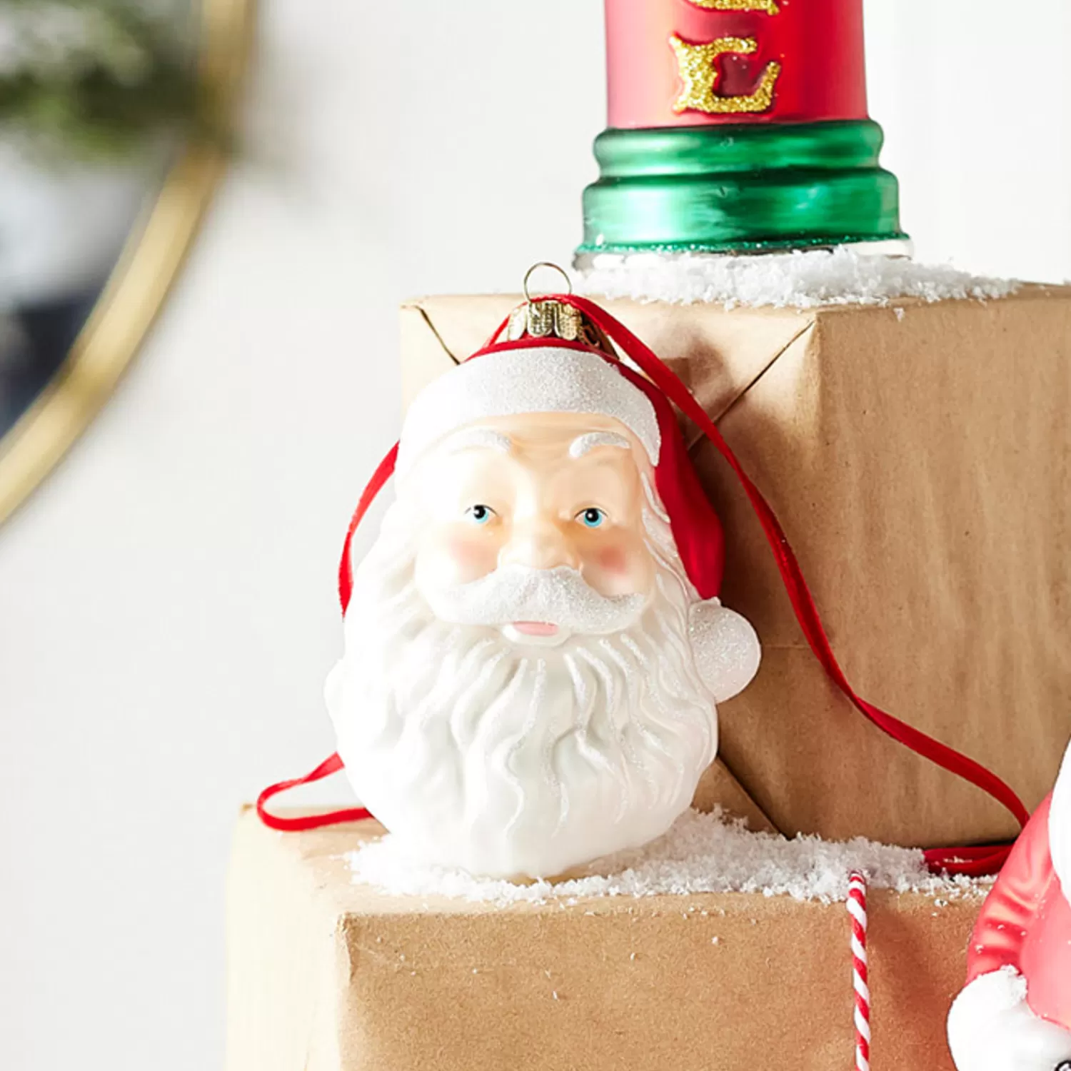 The Jolly Christmas Shop Sleigh Bells | Bells | Raz Eric Cortina 4" Santa Face Blow Mold Glass Christmas Ornament 4353114