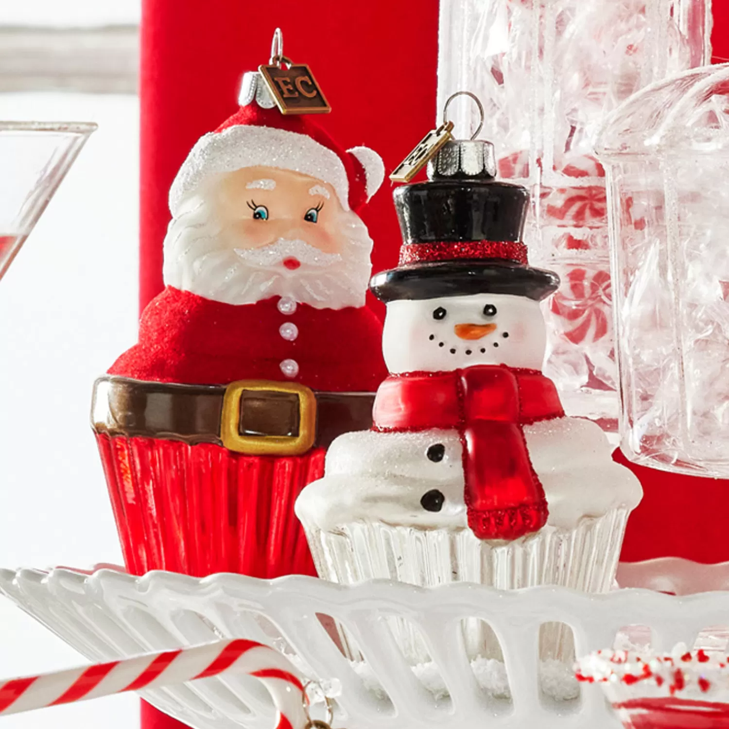 The Jolly Christmas Shop Gingerbread | Eric Cortina | Raz Eric Cortina 4" Santa Or Snowman Cupcake Glass Christmas Ornament