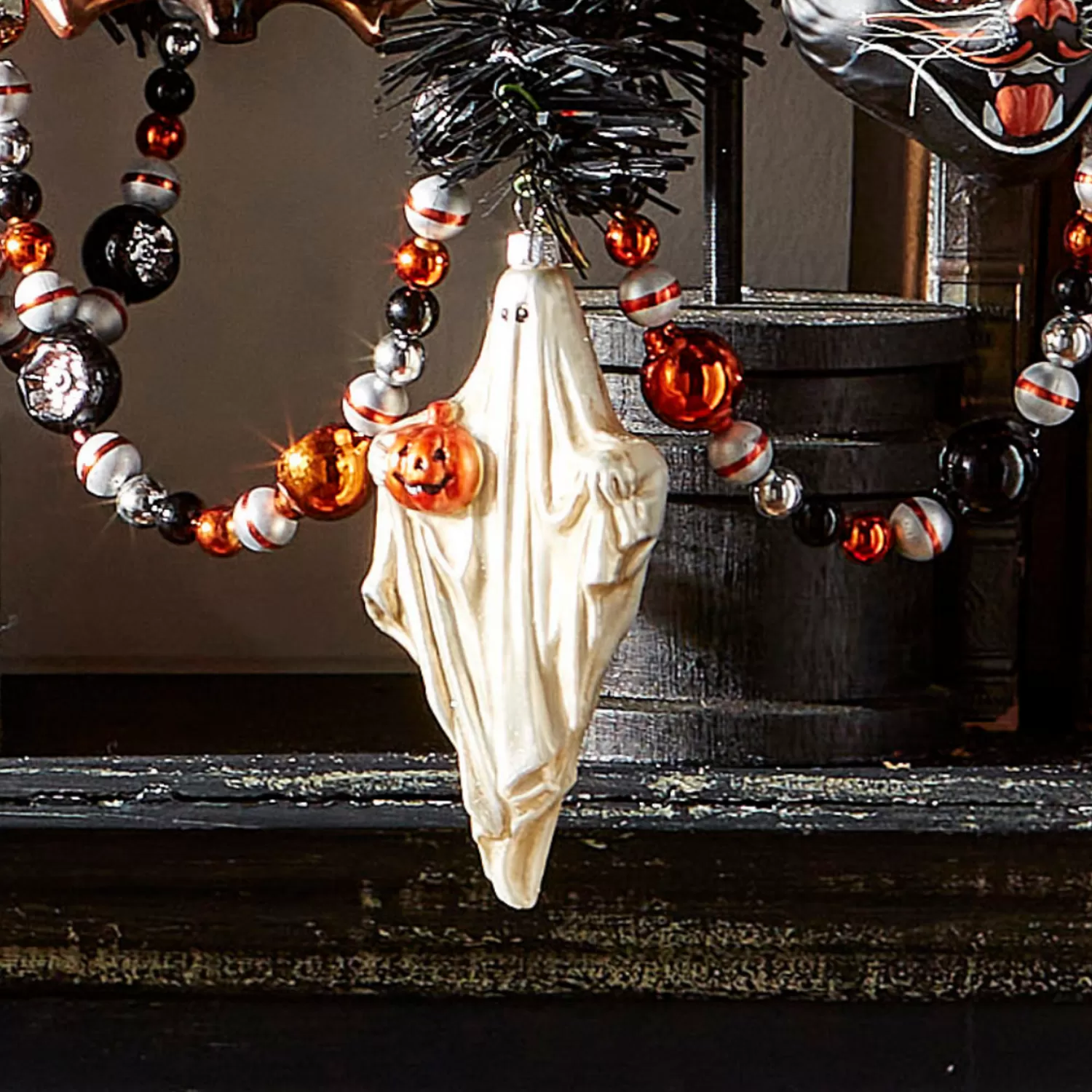 The Jolly Christmas Shop Eric Cortina | Halloween Ornaments | Raz Eric Cortina 5.5" Friendly Ghost With Pumpkin Glass Halloween Ornament 4453109