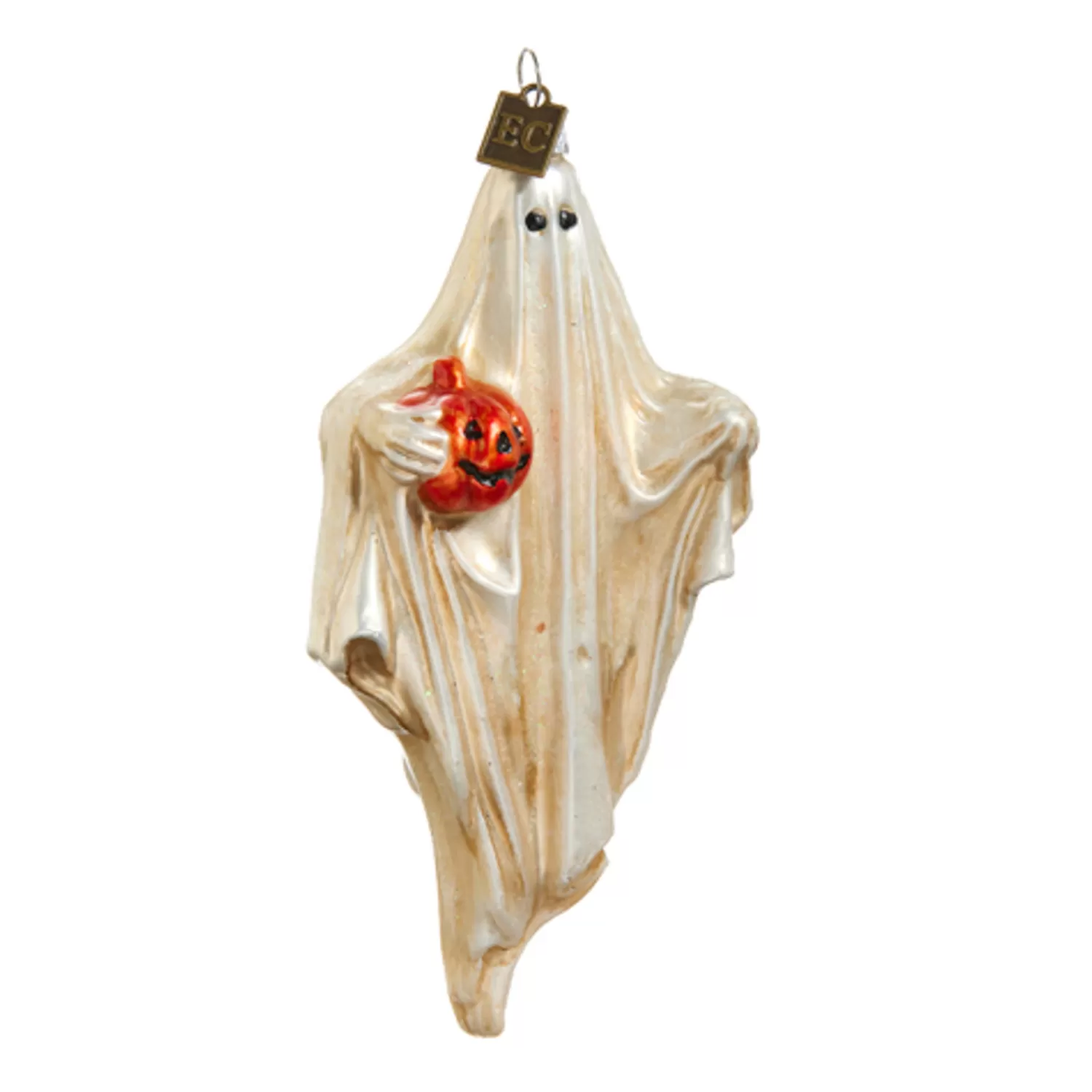 The Jolly Christmas Shop Eric Cortina | Halloween Ornaments | Raz Eric Cortina 5.5" Friendly Ghost With Pumpkin Glass Halloween Ornament 4453109