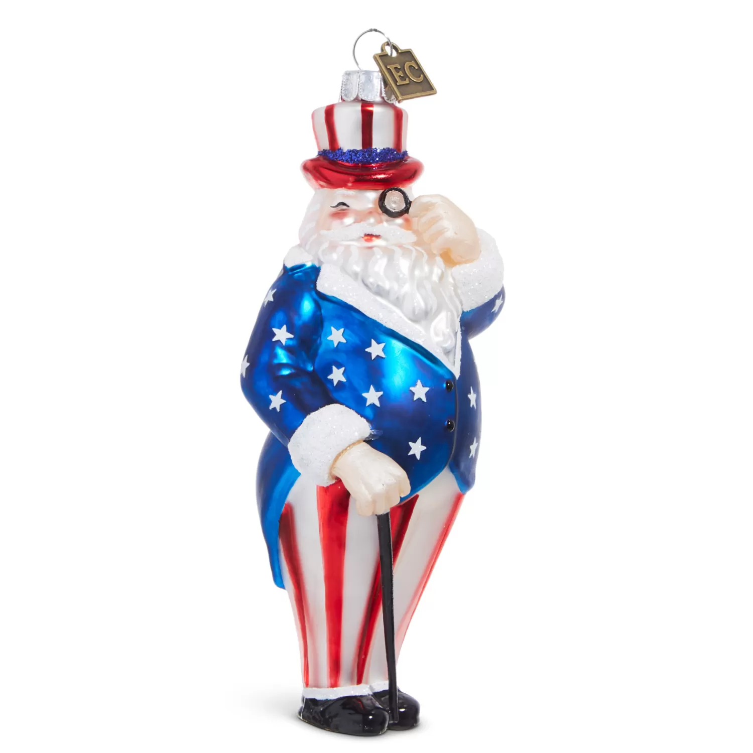 The Jolly Christmas Shop Santa Christmas Decorations | Beach Christmas Decorations | Raz Eric Cortina 5.5" Patriotic Santa Glass Christmas Ornament 4353129