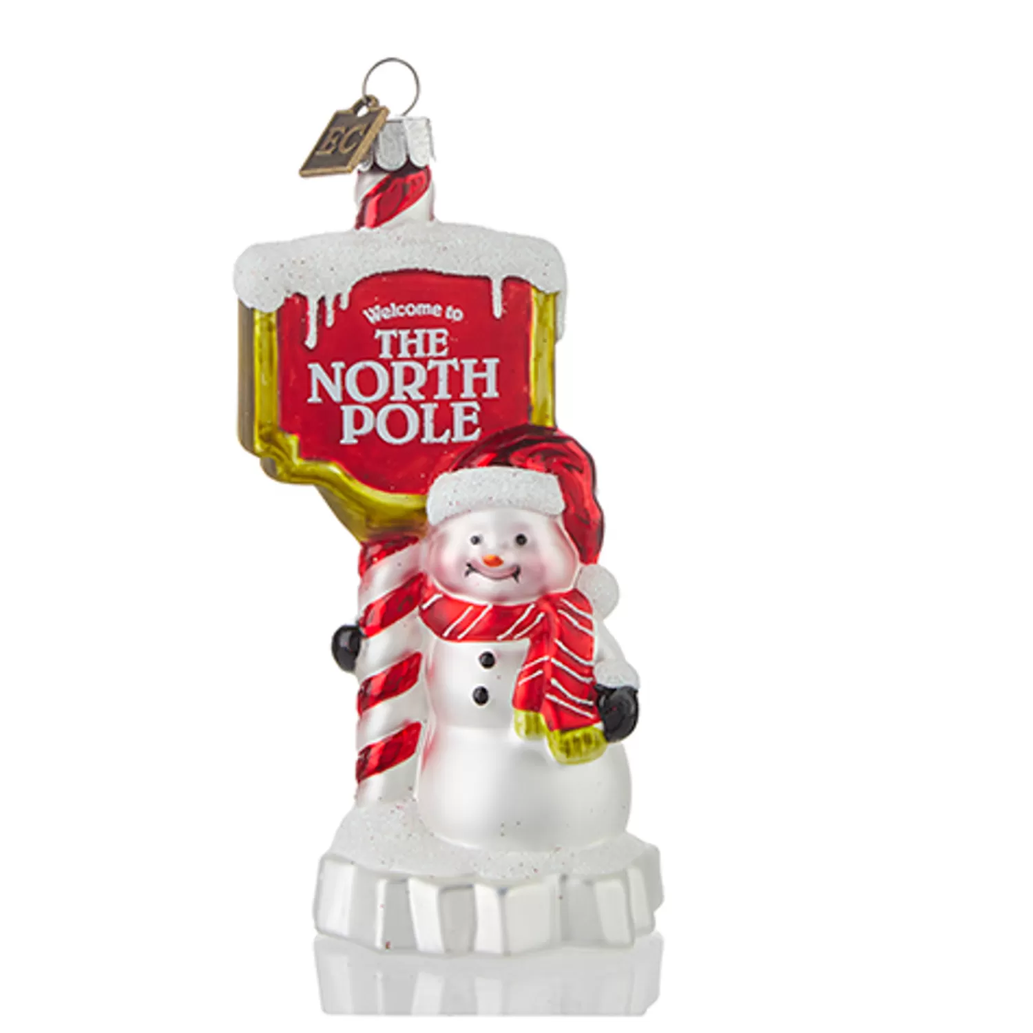 The Jolly Christmas Shop Tinsel Town | Snowman Christmas Decorations | Raz Eric Cortina 5.5" The North Pole Glass Christmas Ornament 4253119