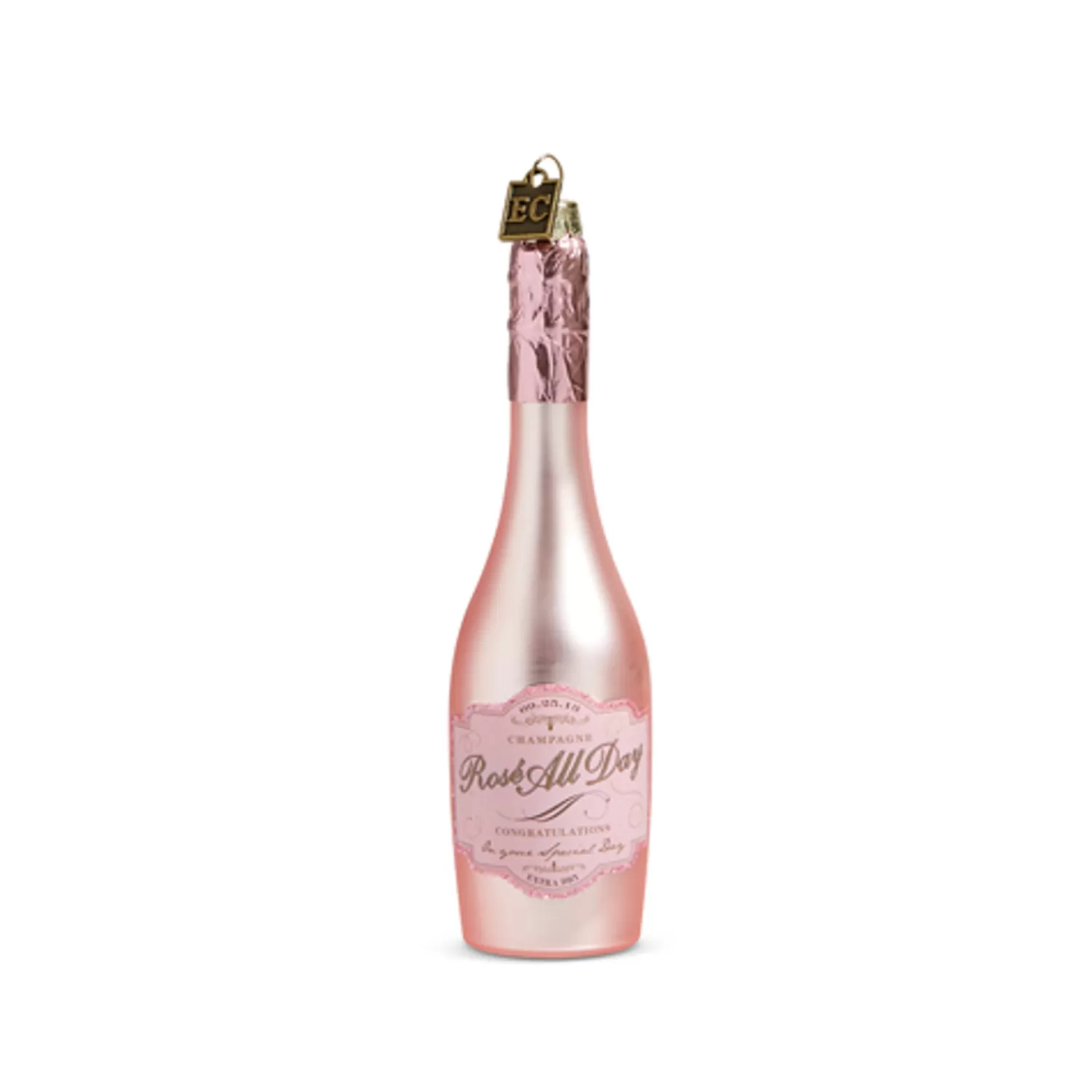 The Jolly Christmas Shop Eric Cortina | A Blushing Holiday | Raz Eric Cortina 5.75" Or 8.25" Congratulations Pink Champagne Glass Christmas Ornament