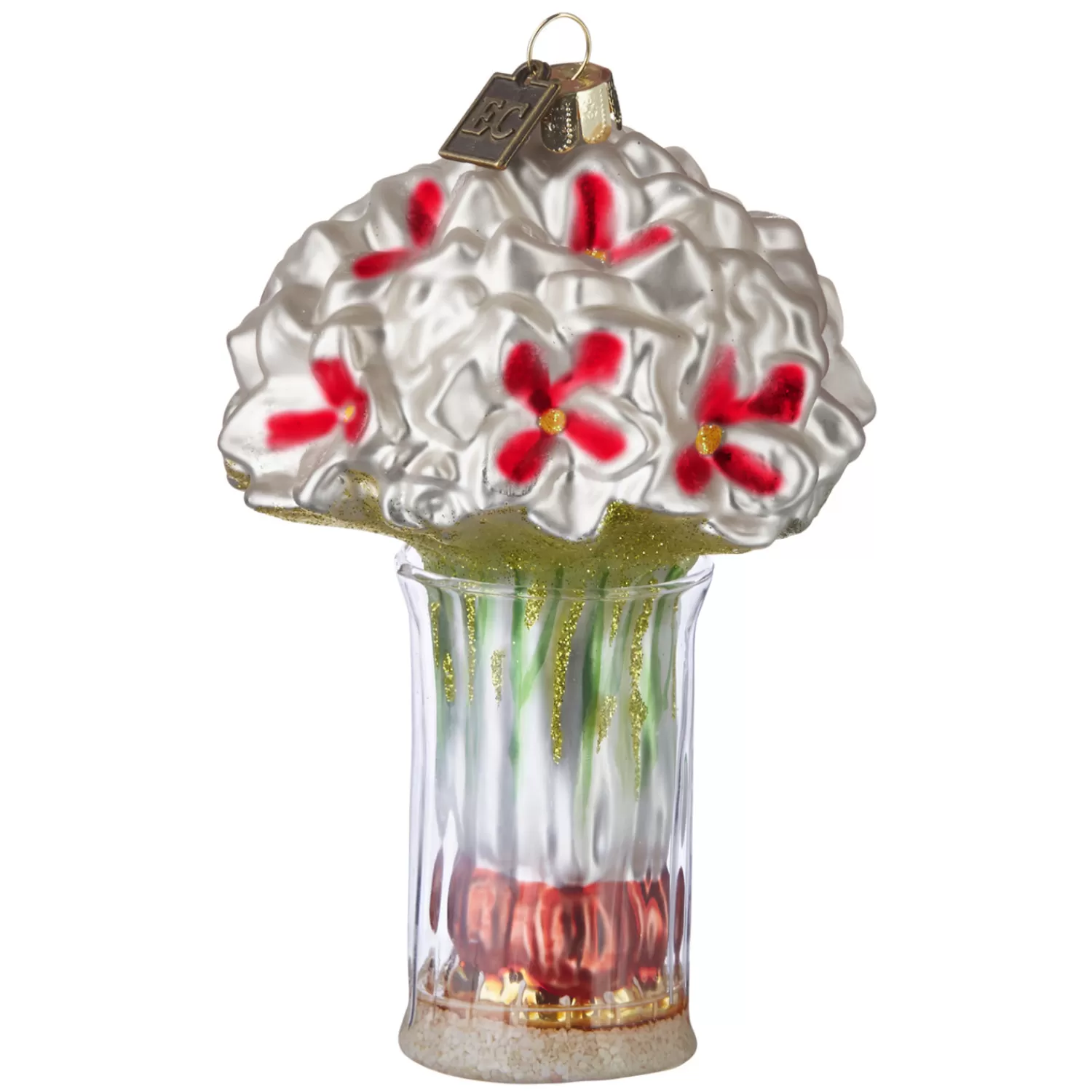 The Jolly Christmas Shop Eric Cortina | Classic Carols | Raz Eric Cortina 5" White Amaryllis In Vase Glass Christmas Ornament 4053126