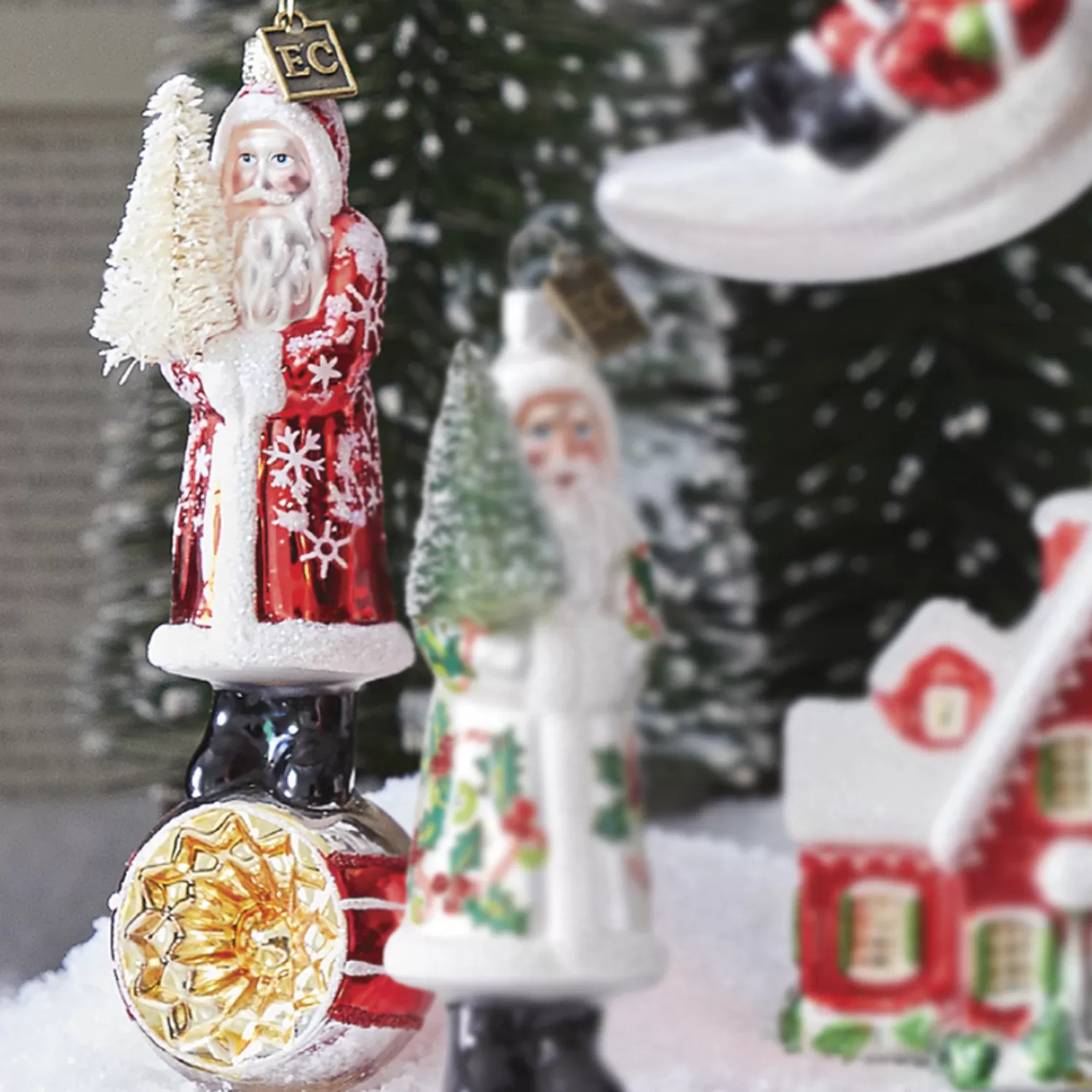The Jolly Christmas Shop Eric Cortina | Santa Christmas Decorations | Raz Eric Cortina 6.5" Elegant Snowflake Santa With Reflector Glass Christmas Ornament 4253162