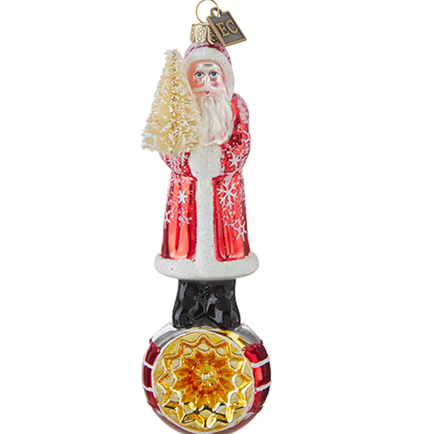 The Jolly Christmas Shop Eric Cortina | Santa Christmas Decorations | Raz Eric Cortina 6.5" Elegant Snowflake Santa With Reflector Glass Christmas Ornament 4253162