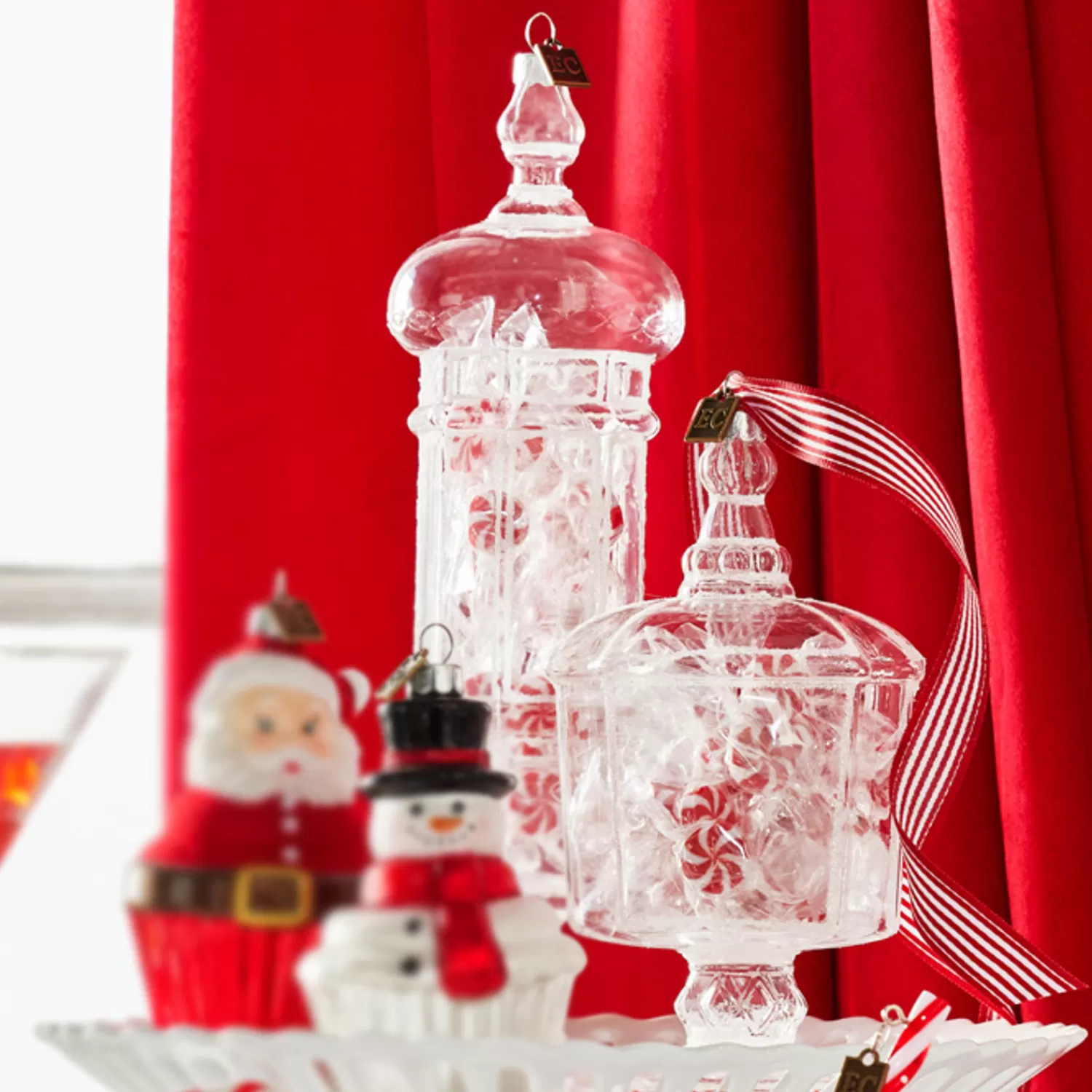The Jolly Christmas Shop Eric Cortina | Glass Ornaments | Raz Eric Cortina Small Or Large Christmas Candy Jar Glass Ornament