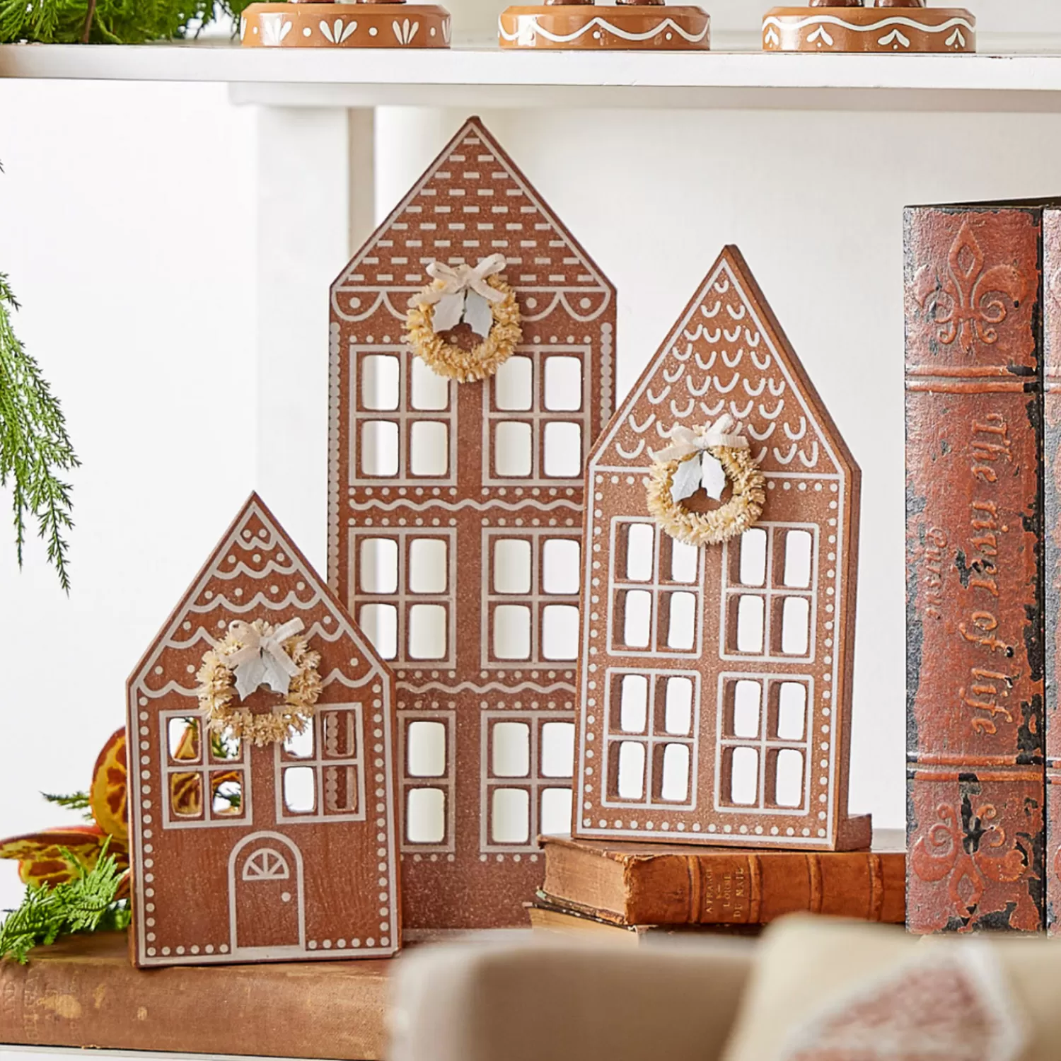 The Jolly Christmas Shop Gingerbread | Gingerbread Lane | Raz Flat Wooden Gingerbread Christmas Houses Set Of 3 4416112