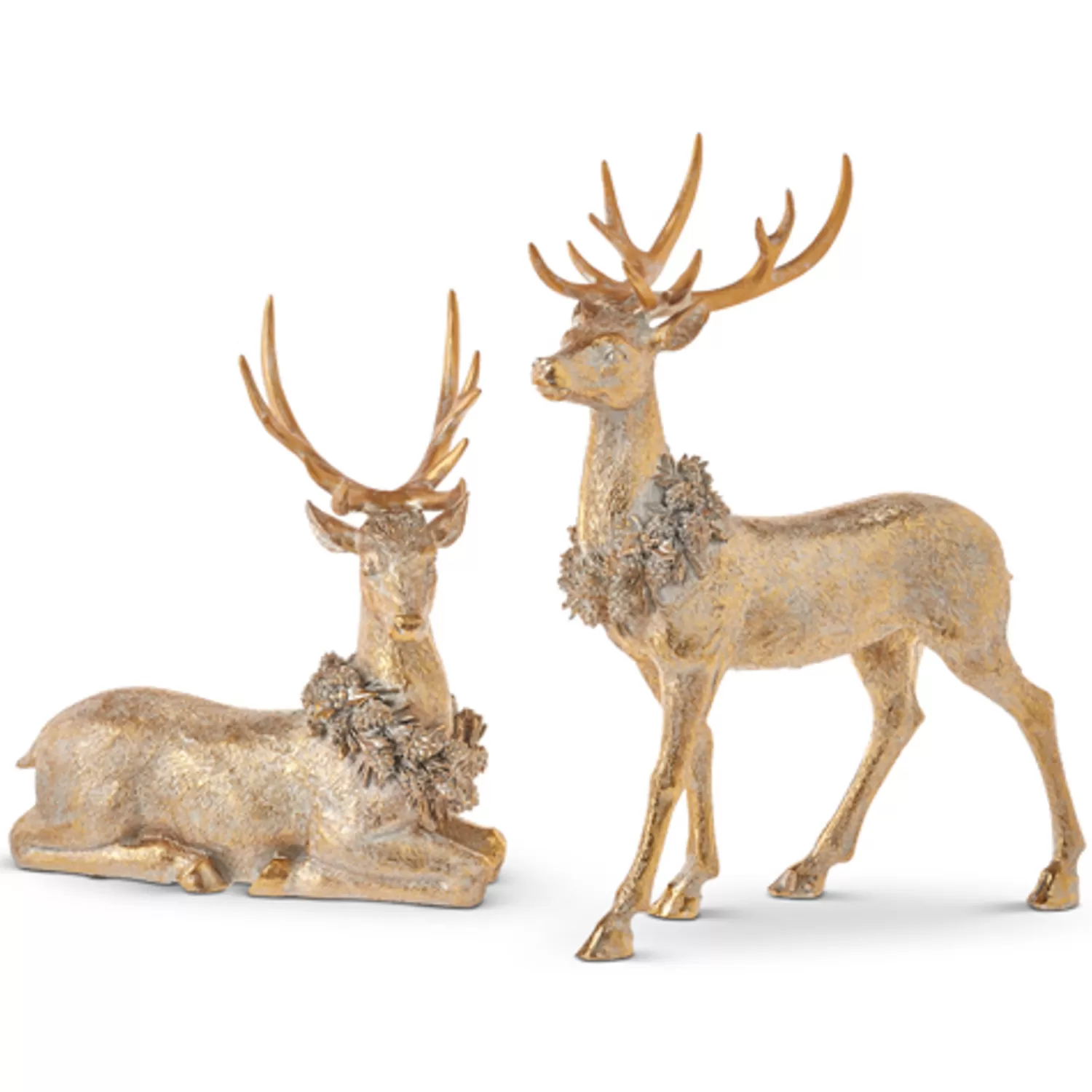 The Jolly Christmas Shop Tartan Traditions | Christmas Traditions | Raz Gold Deer With Christmas Wreath Figure Set Of 2 4211148