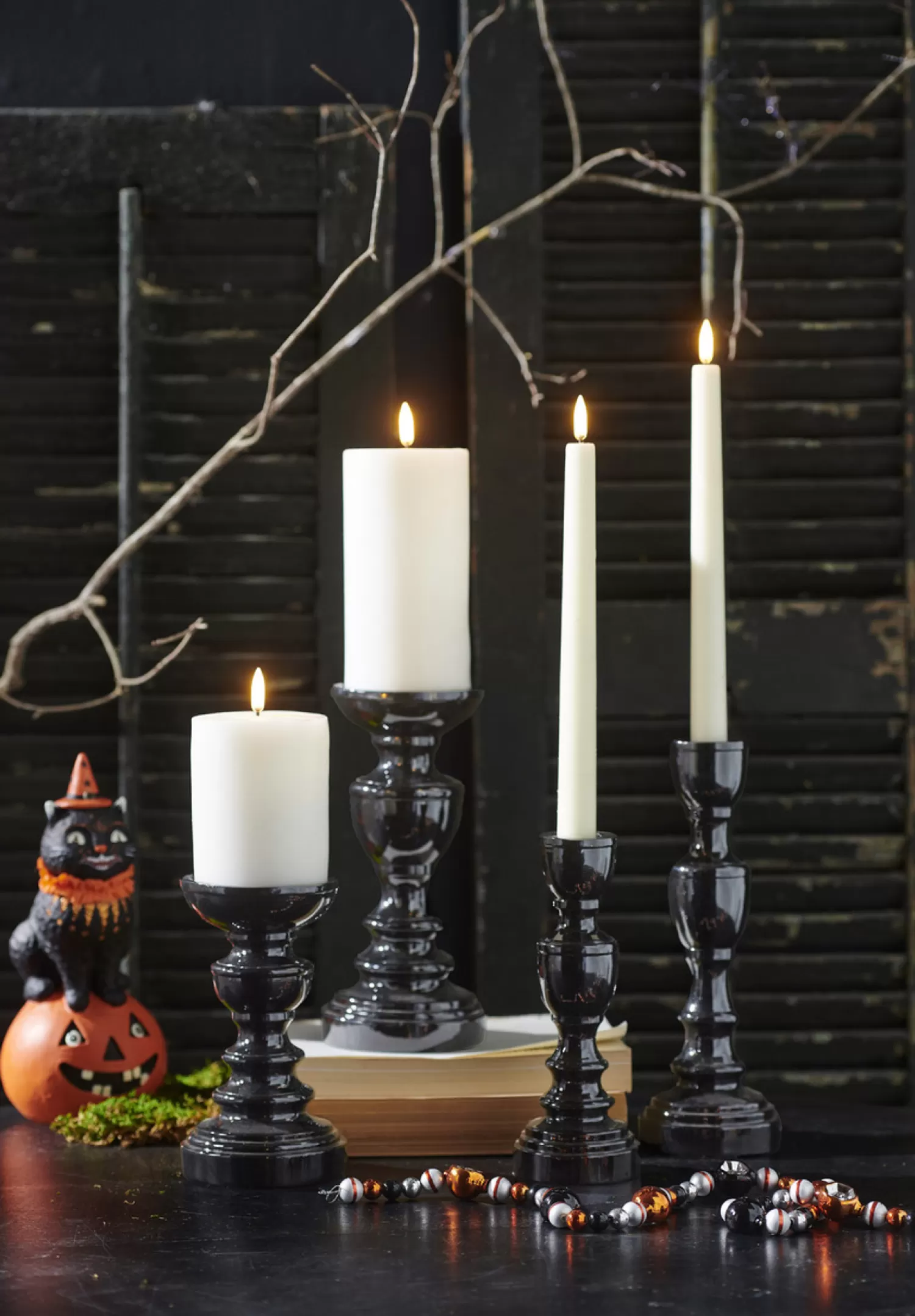 The Jolly Christmas Shop Halloween Candles & Candle Holders | Candle Holders | Raz High Shine Black Pillar Or Taper Halloween Candle Holders