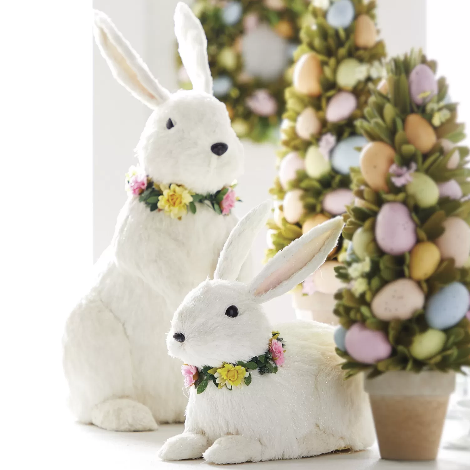 The Jolly Christmas Shop Figurines | Raz Large White Sisal Bunnies Easter Figures Set Of 2 4303437