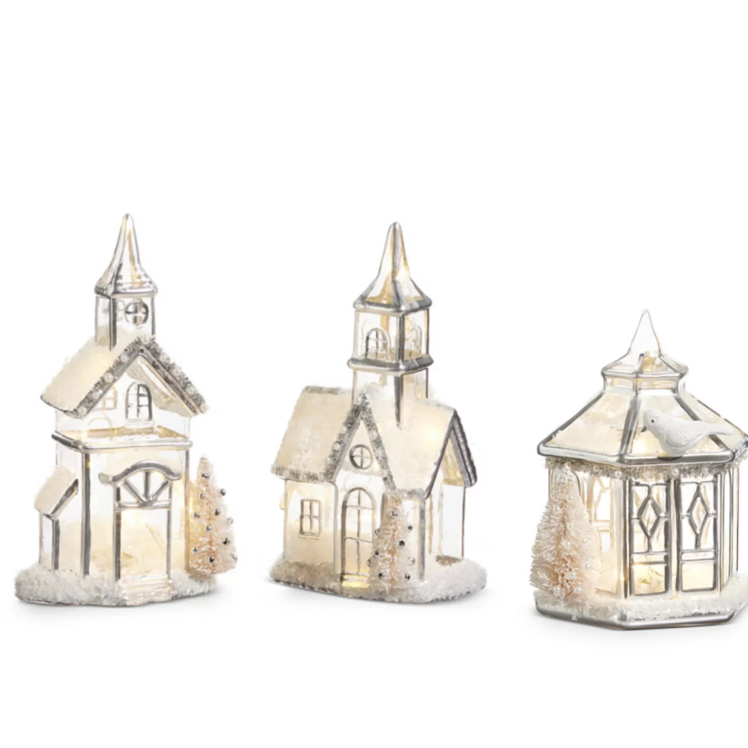 The Jolly Christmas Shop Snowflake Soiree | Snow Christmas Decorations | Raz Lighted Silver Church Or Pagoda Glass Christmas House Decoration