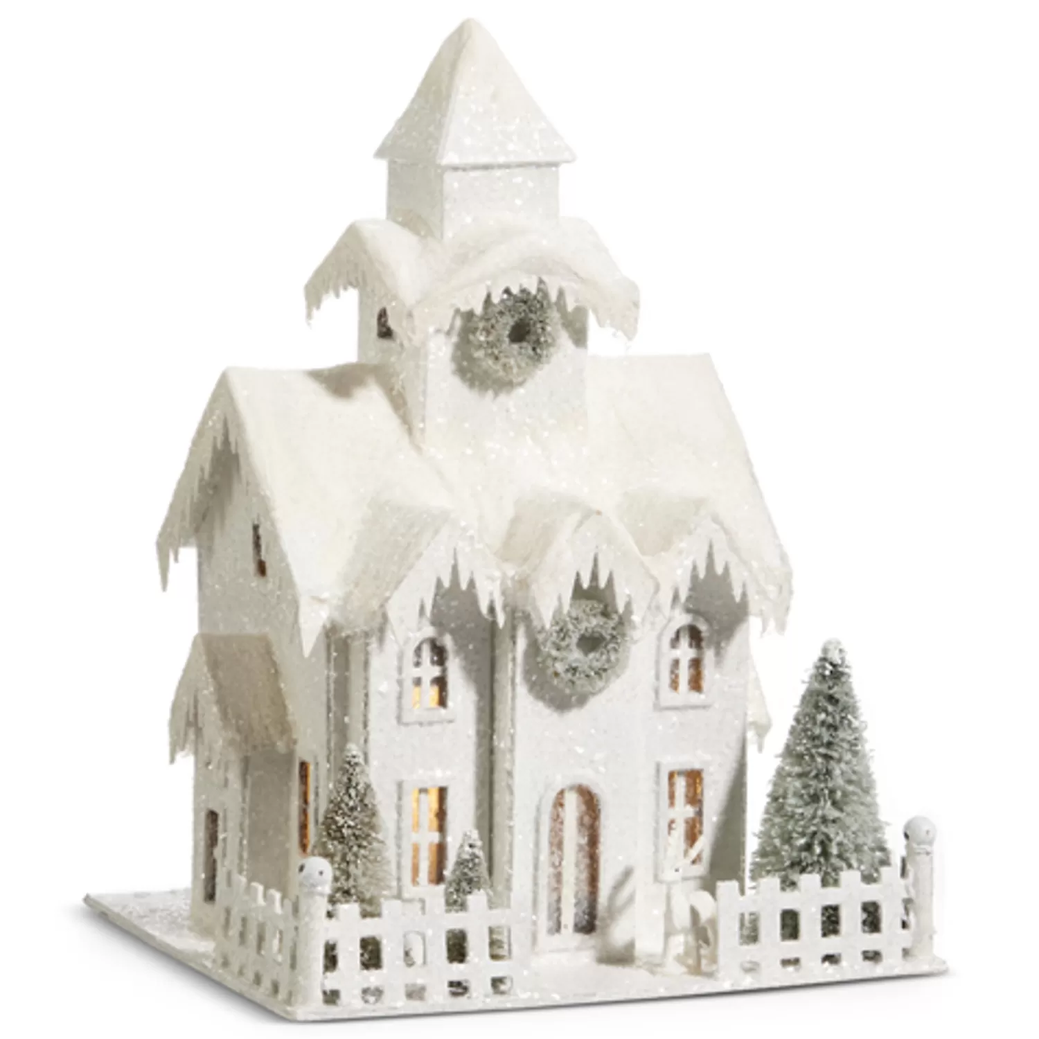 The Jolly Christmas Shop Snowflake Soiree | Snow Christmas Decorations | Raz Lighted Snowy Cardboard Christmas House Decoration
