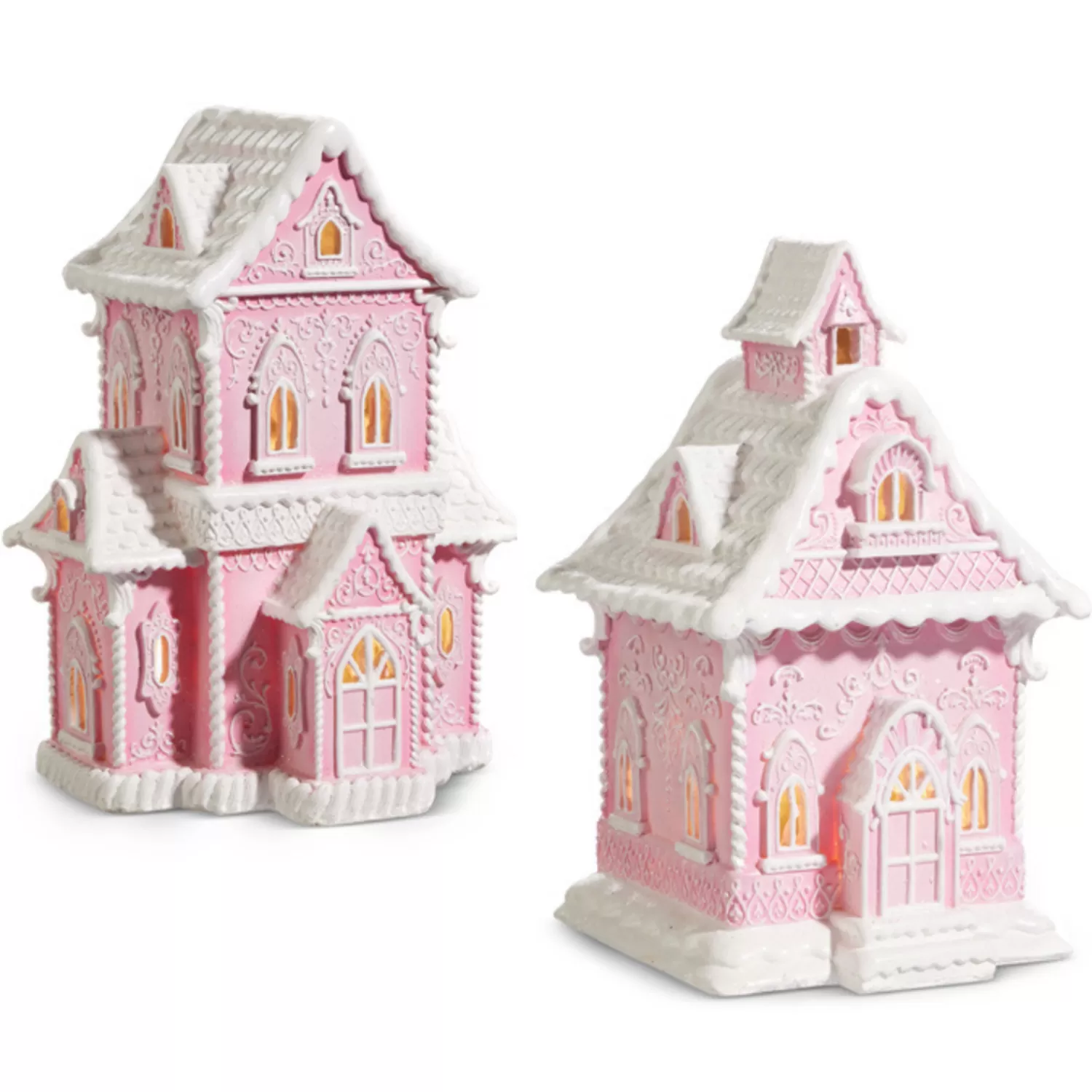 The Jolly Christmas Shop Gingerbread | A Blushing Holiday | Raz Pink And White Lighted Christmas Gingerbread House Decoration