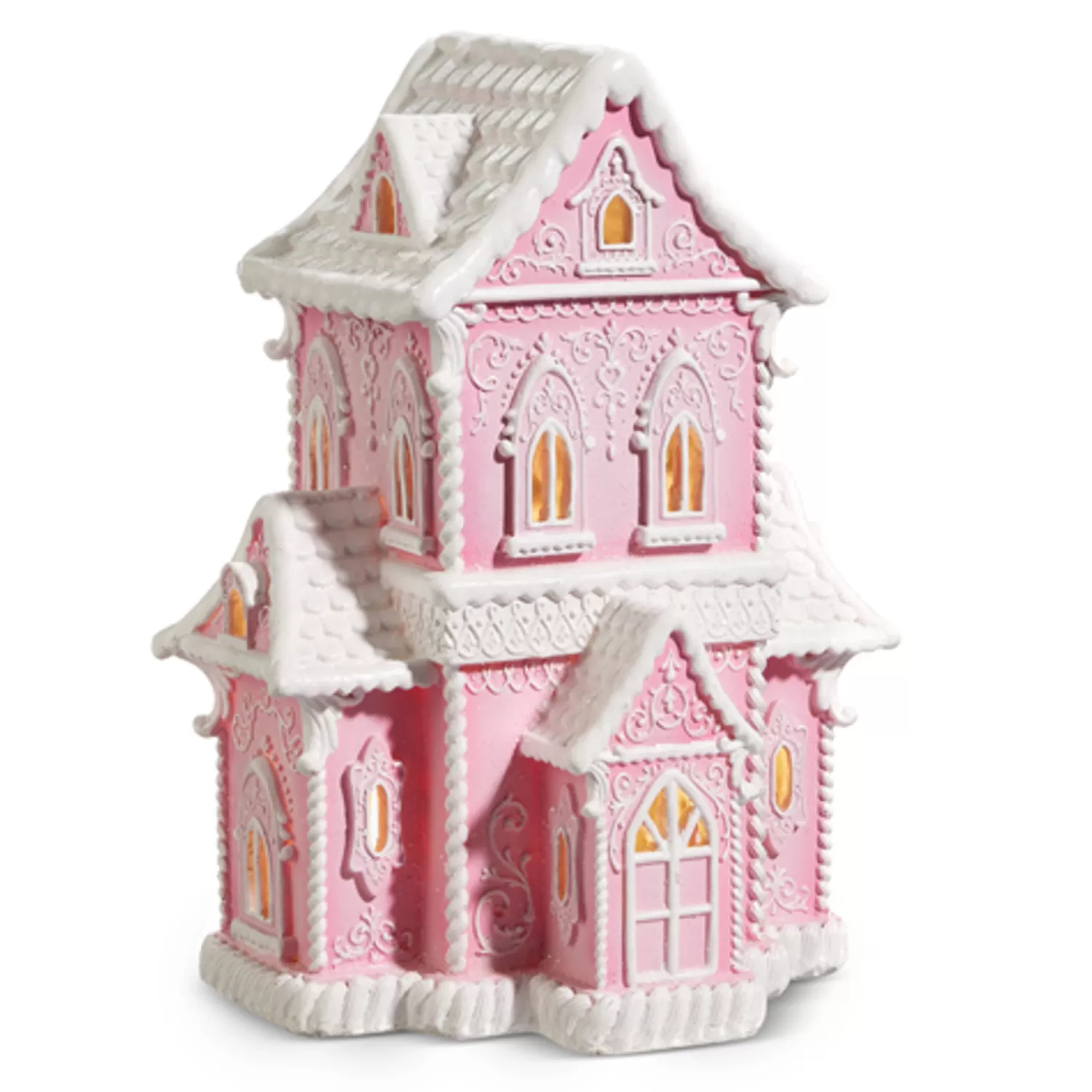 The Jolly Christmas Shop Gingerbread | A Blushing Holiday | Raz Pink And White Lighted Christmas Gingerbread House Decoration