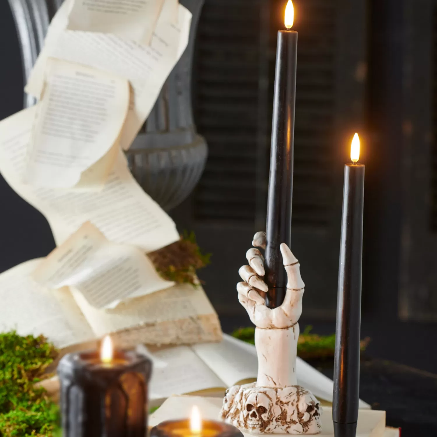 The Jolly Christmas Shop Halloween Candles & Candle Holders | Raz Set Of 2 10" Black Taper Battery Operated Candle With Lighted Flickering Wick 4434555