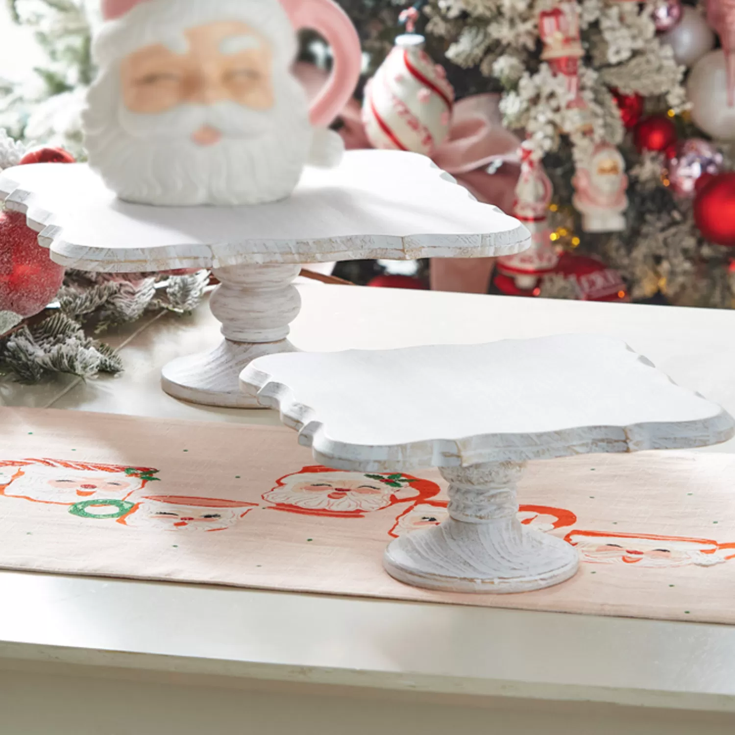 The Jolly Christmas Shop Figurines | Jingle And Cocoa | Raz Set Of 2 13" Square Wooden White Washed Pedestal Christmas Decoration 4328017