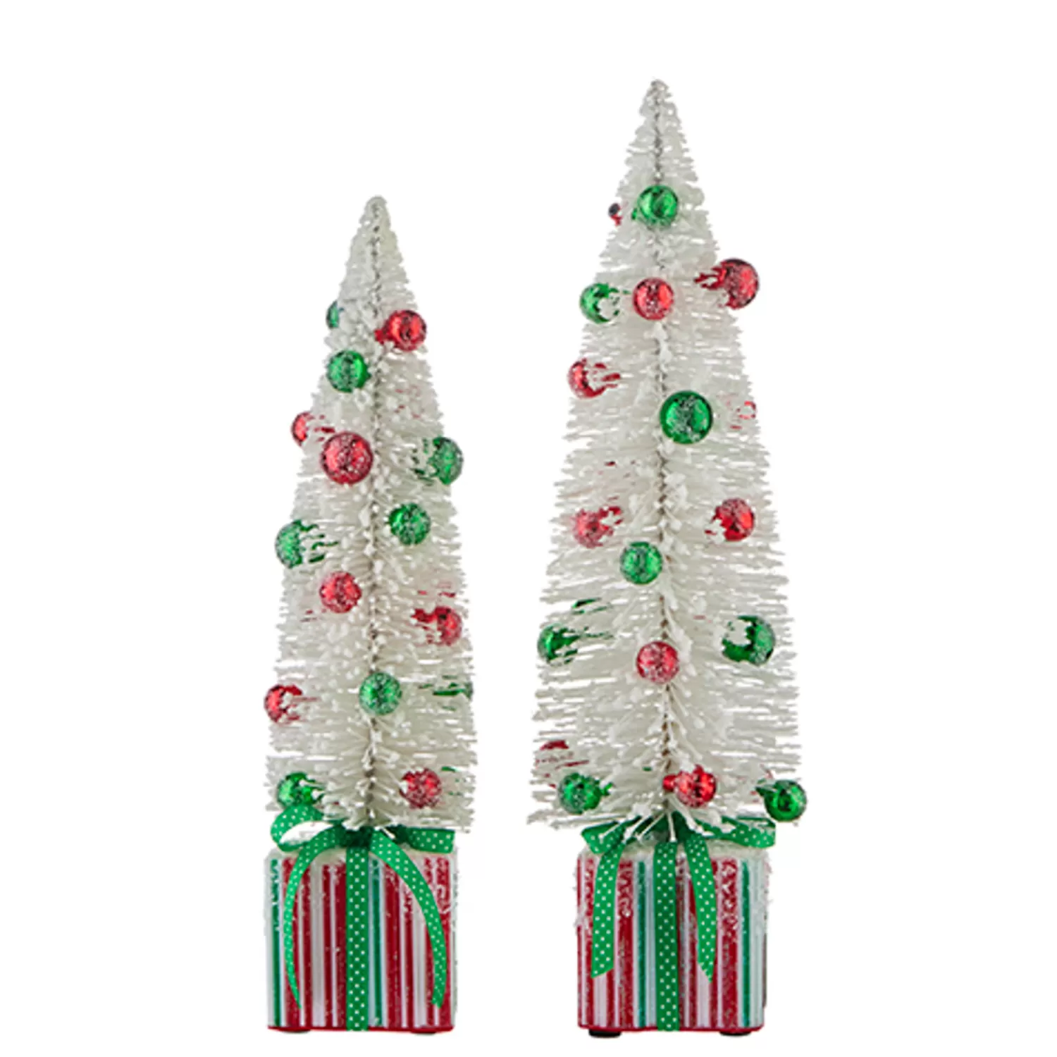 The Jolly Christmas Shop The Candy Shop | Candy And Food | Raz Set Of 2 18" Bottle Brush Tree With Ornaments On Present Pedestal Christmas Figures 4215545