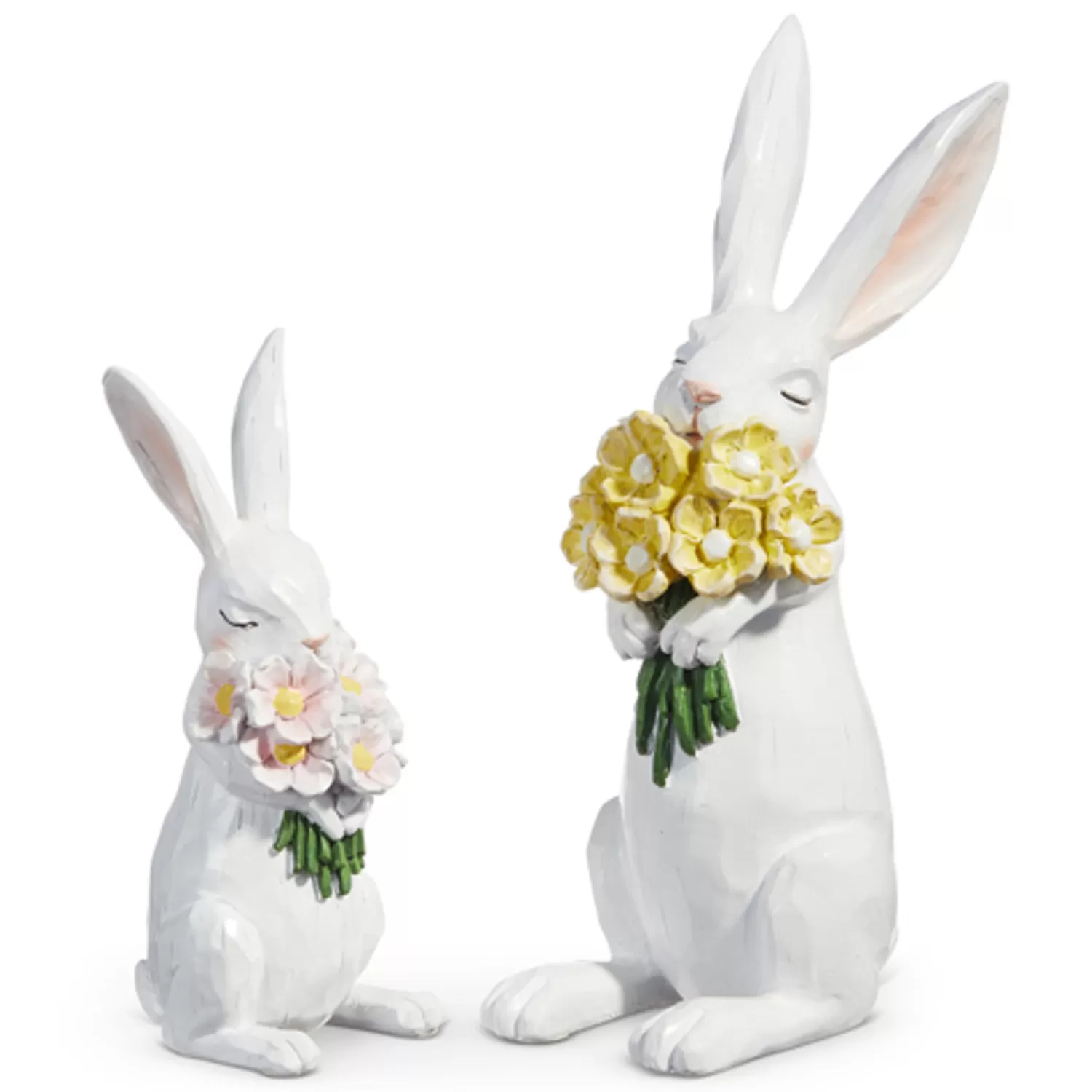 The Jolly Christmas Shop Figurines | Raz Set Of 2 Bunnies With Flowers Spring Decoration 4411159