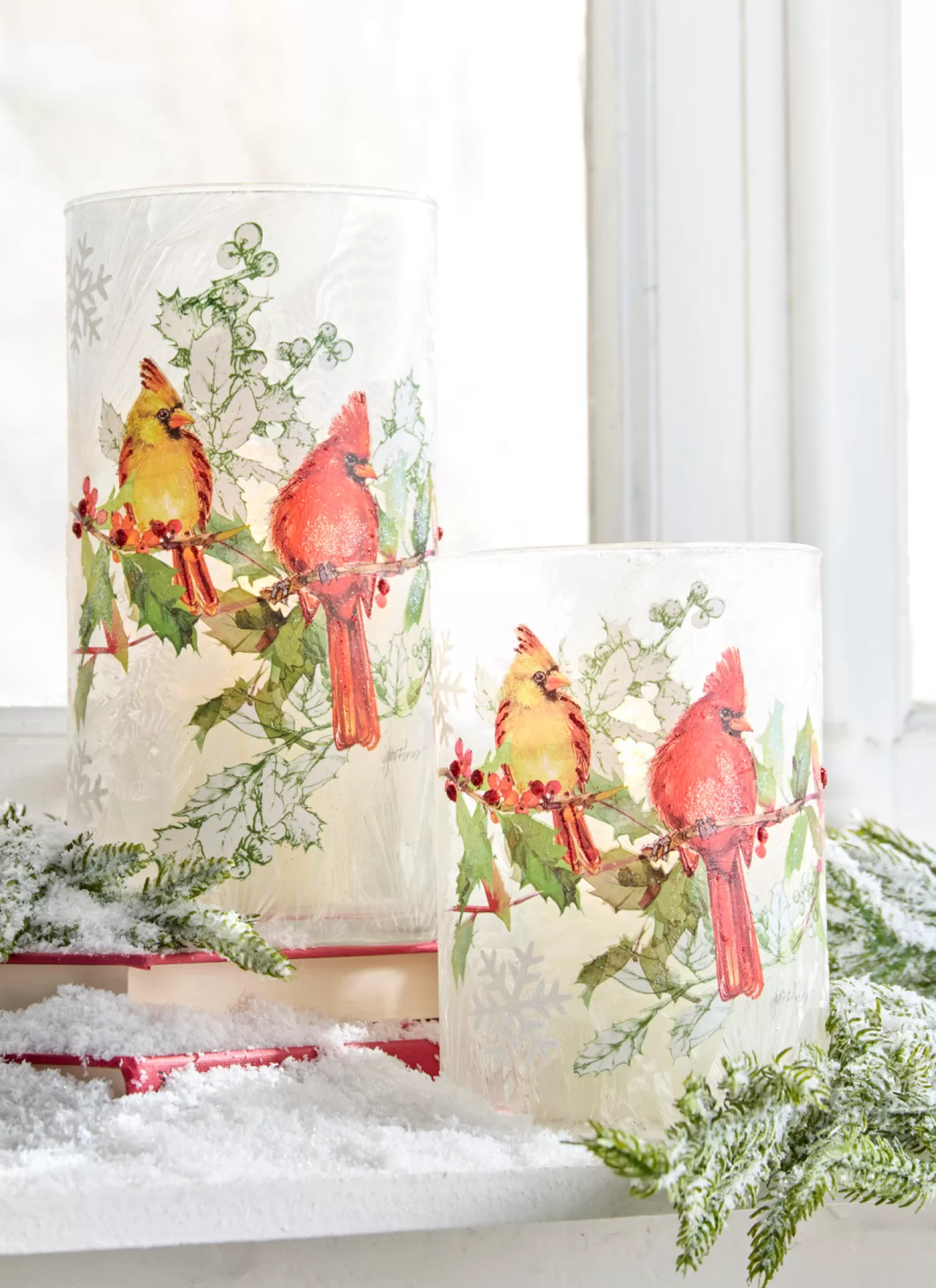 The Jolly Christmas Shop O Tannebaun | Cardinal Christmas Decorations | Raz Set Of 2 Cardinal Containers Christmas Decoration 4324593
