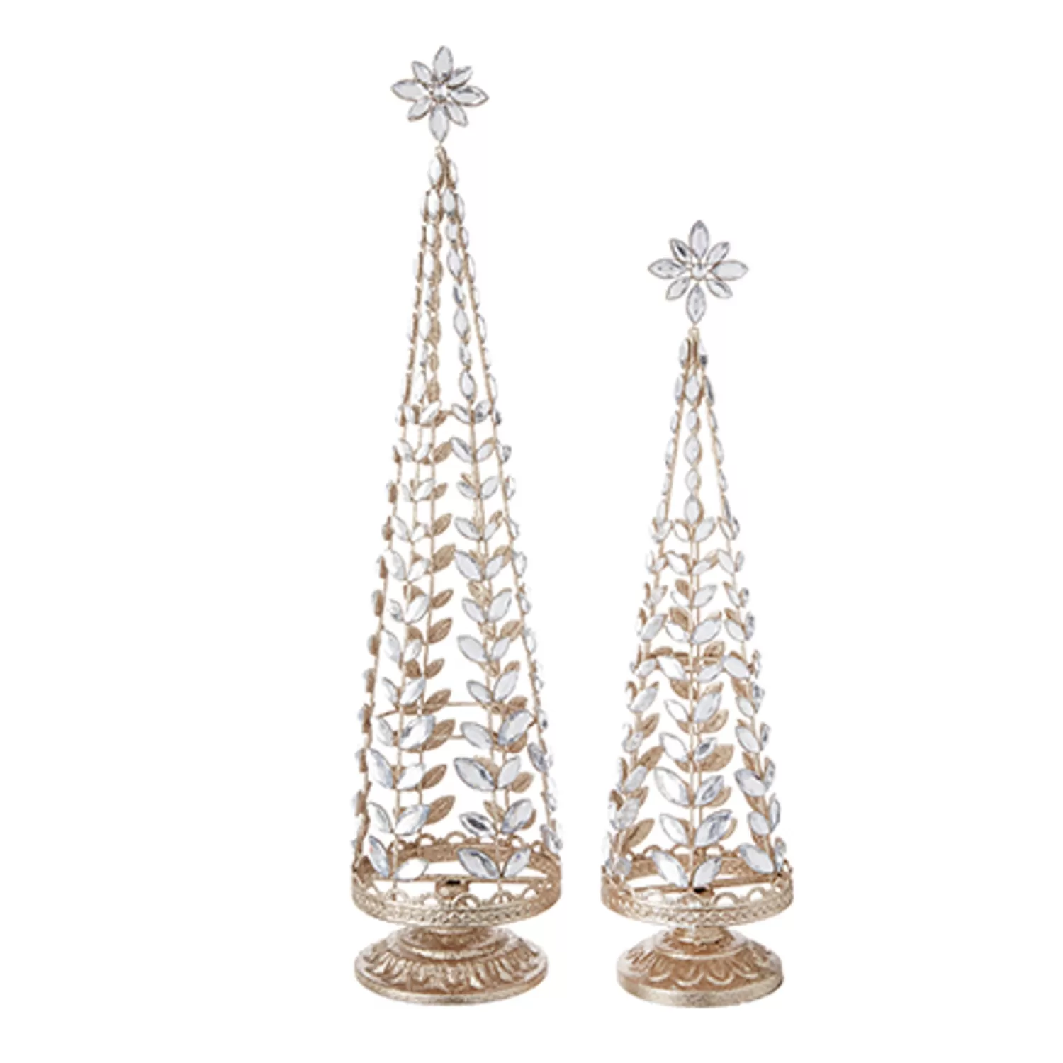 The Jolly Christmas Shop Snowflake Soiree | Elegant | Raz Set Of 2 Crystal Jeweled Tree With Gold Glitter Christmas Decoration 4213523