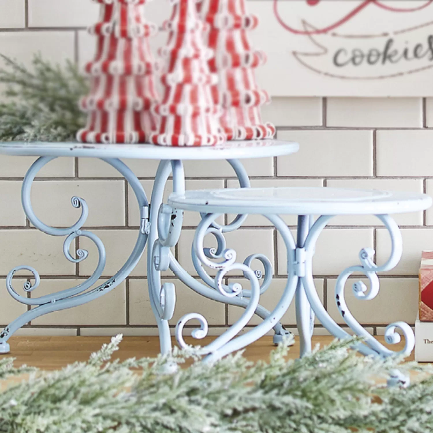 The Jolly Christmas Shop Figurines | Jingle And Cocoa | Raz Set Of 2 Distressed Blue Riser Christmas Decoration 4128883
