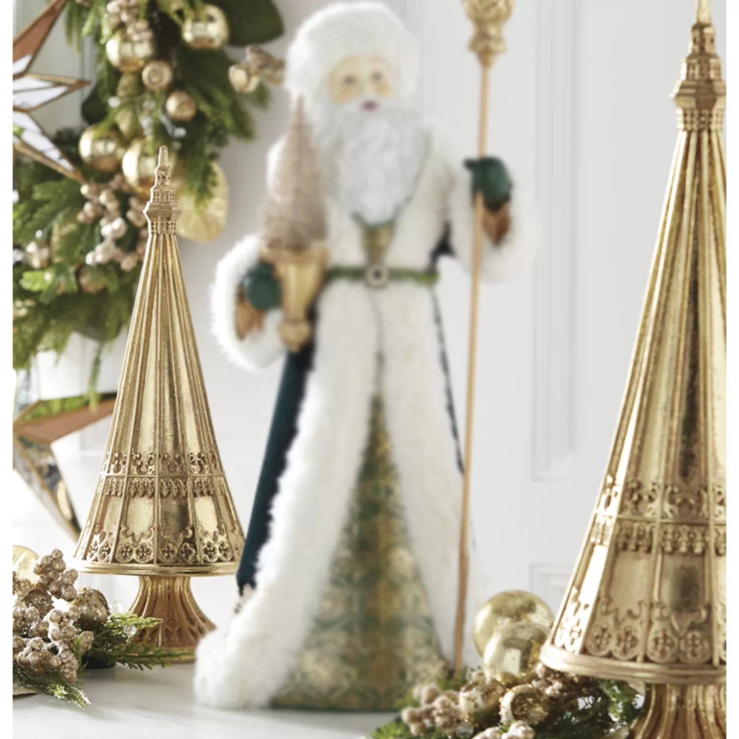 The Jolly Christmas Shop Tartan Traditions | Christmas Traditions | Raz Set Of 2 Gold Leaf Christmas Tree Decoration 4210224