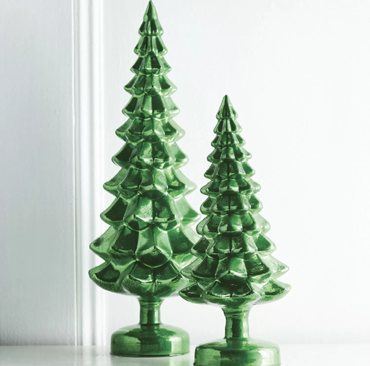 The Jolly Christmas Shop Tinsel Town | Christmas Traditions | Raz Set Of 2 Green Glass Tree Christmas Decoration 4222940