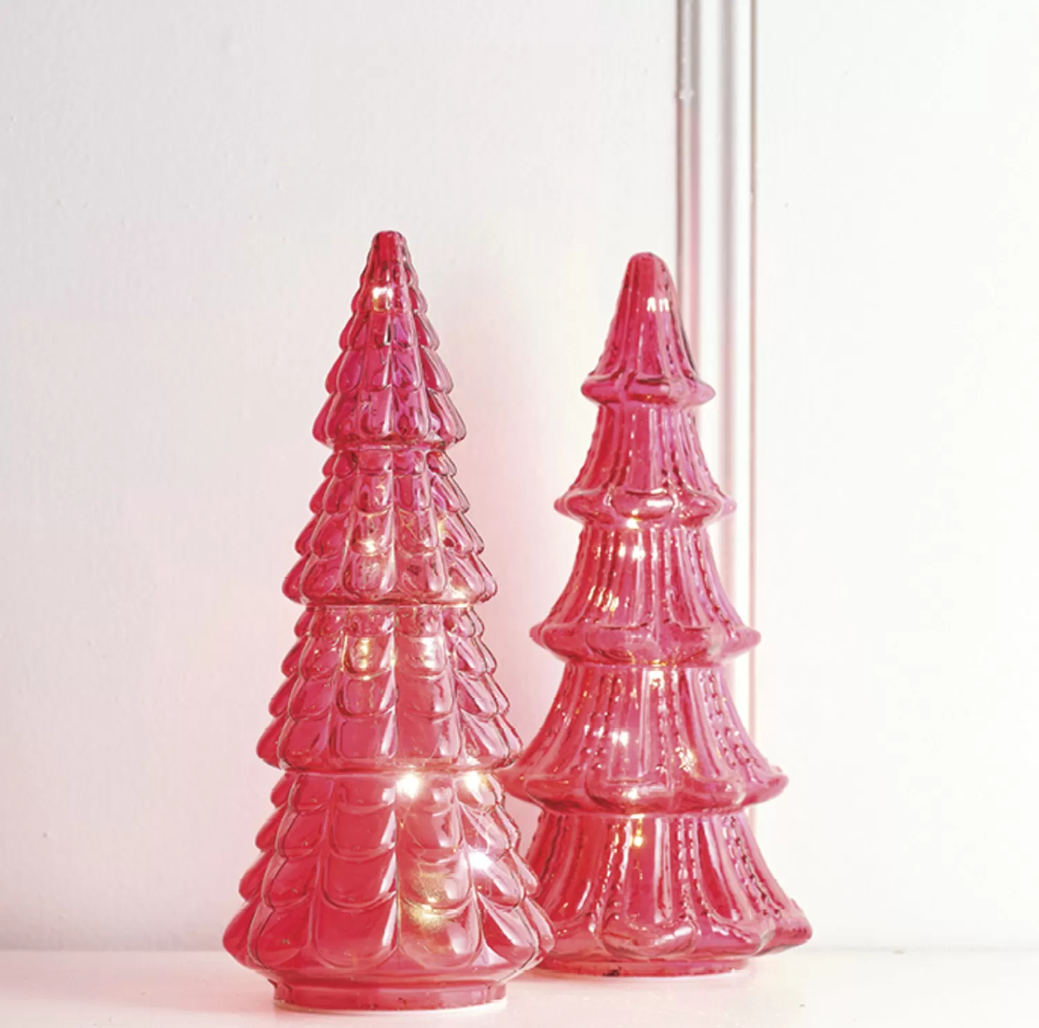 The Jolly Christmas Shop Valentines Day | Figurines | Raz Set Of 2 Pink Textured Glass Lighted Christmas Tree Decoration 4220113