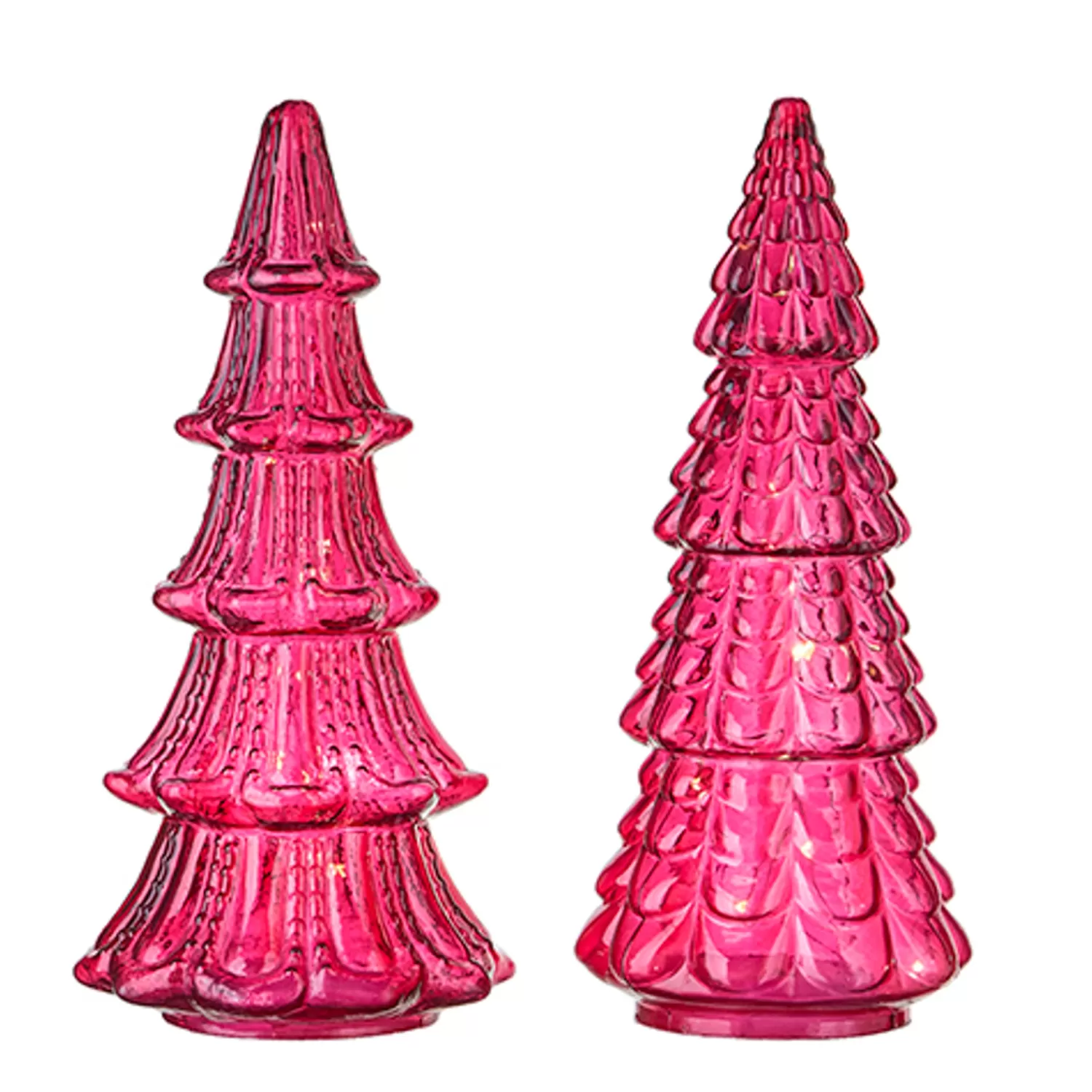 The Jolly Christmas Shop Valentines Day | Figurines | Raz Set Of 2 Pink Textured Glass Lighted Christmas Tree Decoration 4220113