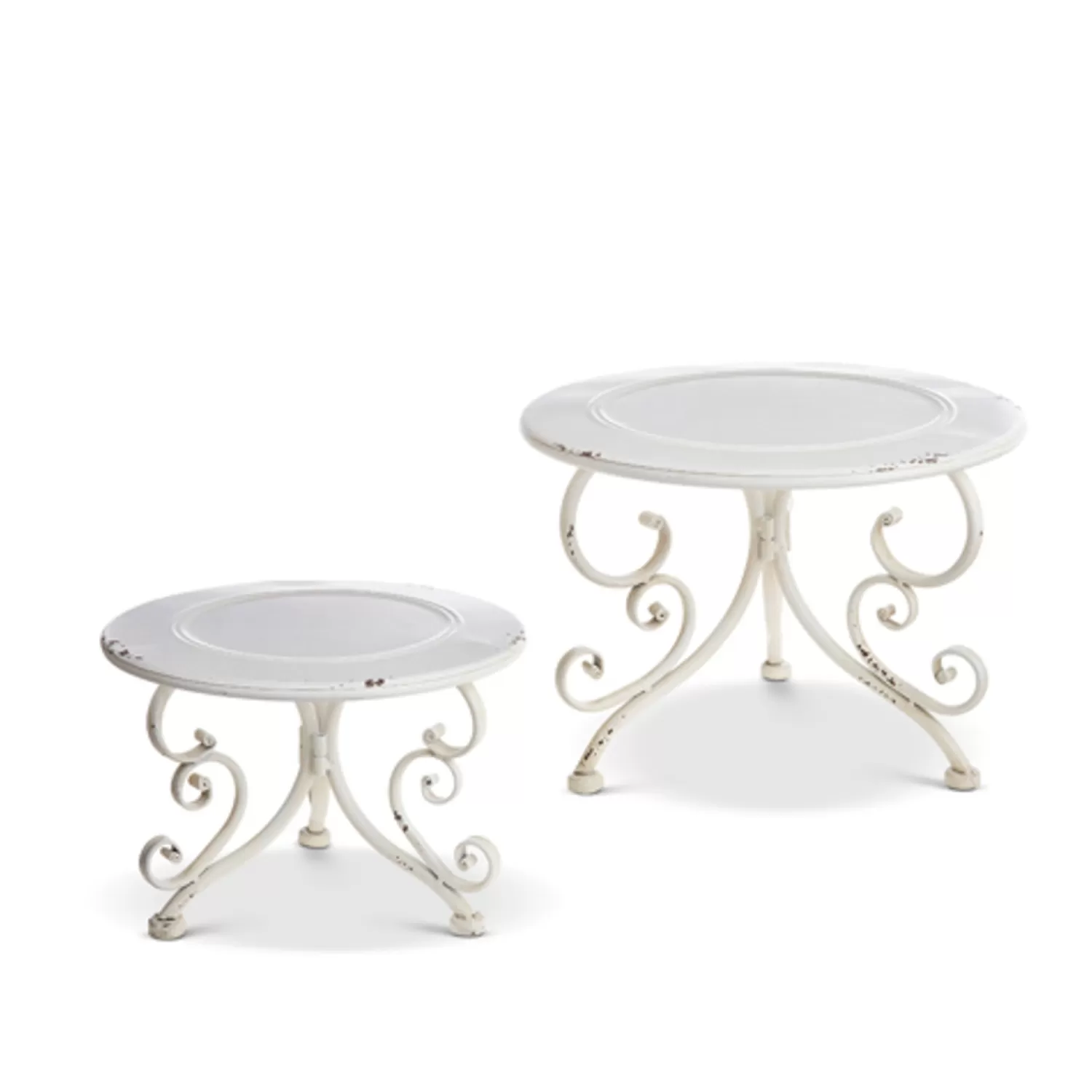 The Jolly Christmas Shop Figurines | Vintage Farm House | Raz Set Of 2 White Distressed Metal Risers Stands 4228915