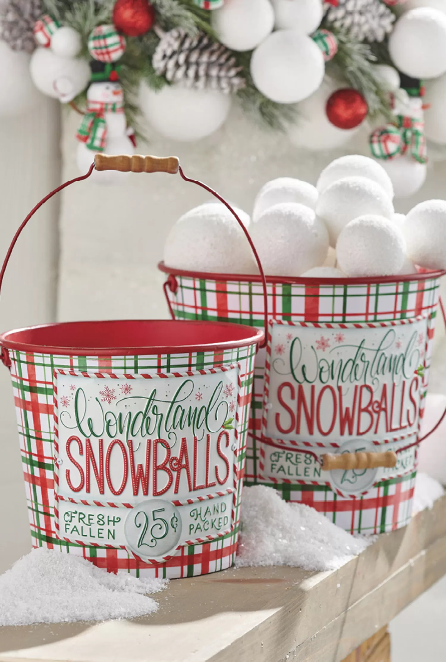 The Jolly Christmas Shop Tinsel Town | Snow Christmas Decorations | Raz Set Of 2 Wonderland Snowballs Bucket Christmas Decoration 4212309