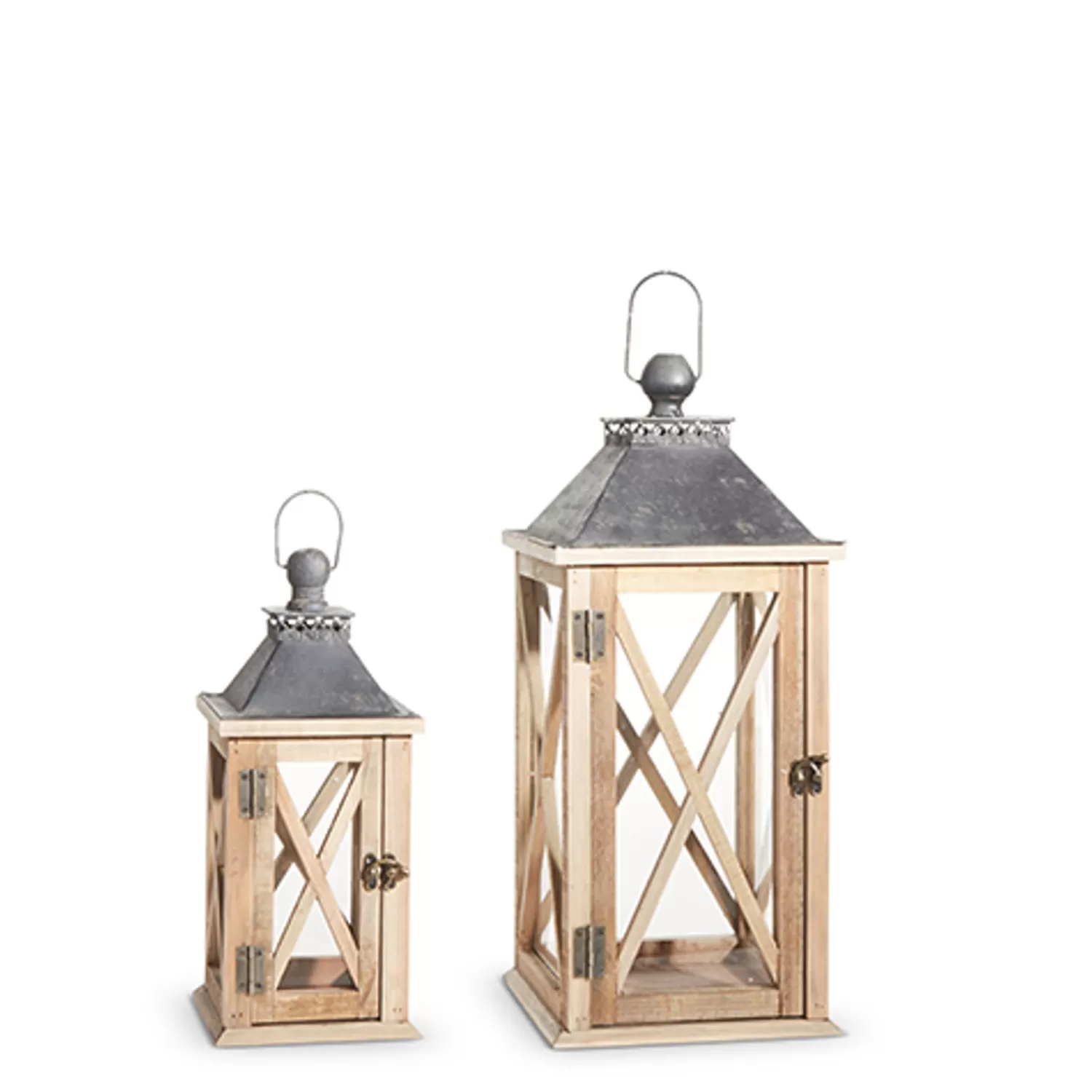 The Jolly Christmas Shop Figurines | Dashing Through The Snow | Raz Set Of 2 Wood And Metal Christmas Lantern 4337902