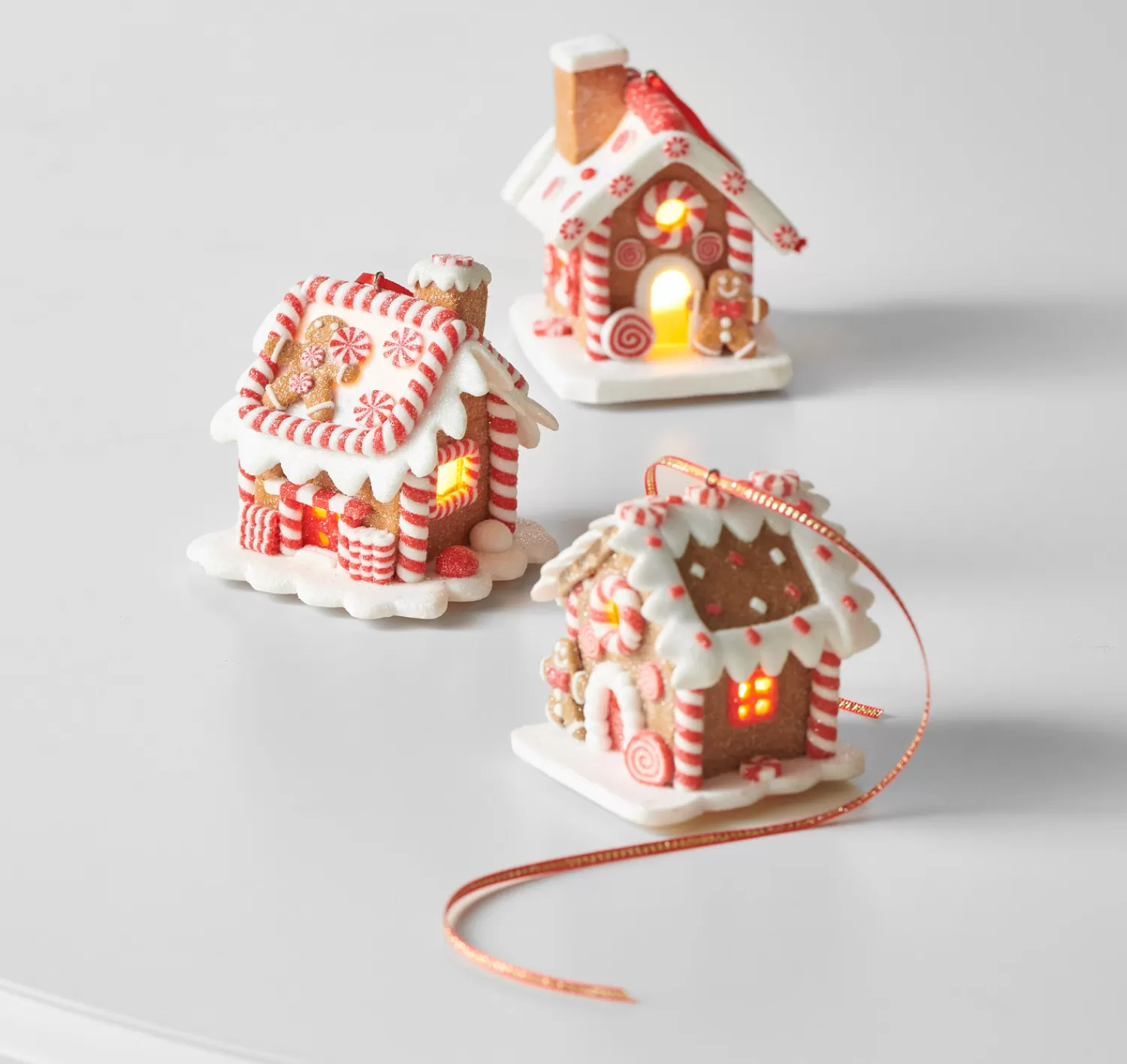 The Jolly Christmas Shop The Candy Shop | Gingerbread Lane | Raz Set Of 3 3.25" Lighted Gingerbread House Christmas Ornament 4115522