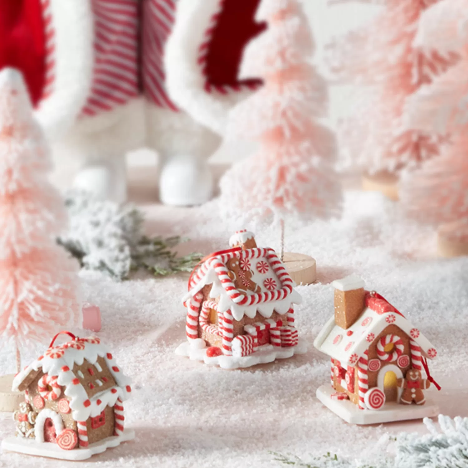 The Jolly Christmas Shop The Candy Shop | Gingerbread Lane | Raz Set Of 3 3.25" Lighted Gingerbread House Christmas Ornament 4115522