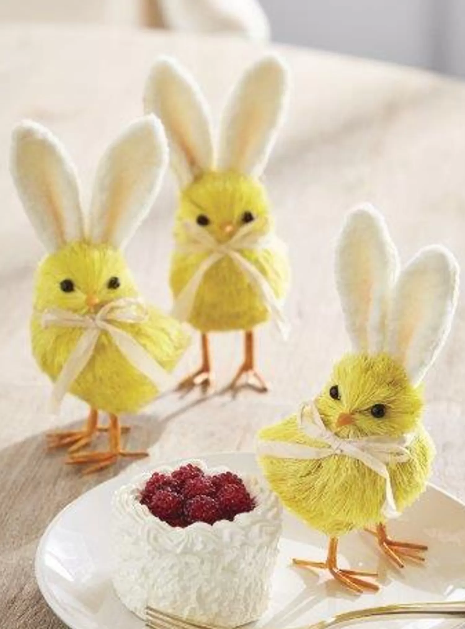 The Jolly Christmas Shop Figurines | Raz Set Of 3 6" Yellow Easter Chicks With Bunny Ears 4353309