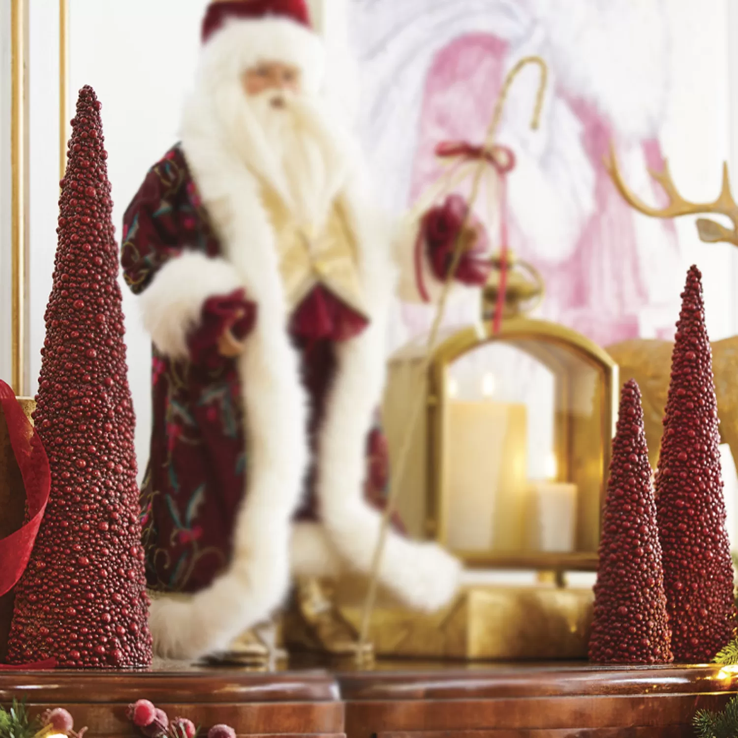 The Jolly Christmas Shop Gingerbread Lane | Christmas Traditions | Raz Set Of 3 Red Berry Cone Christmas Tree 4211312