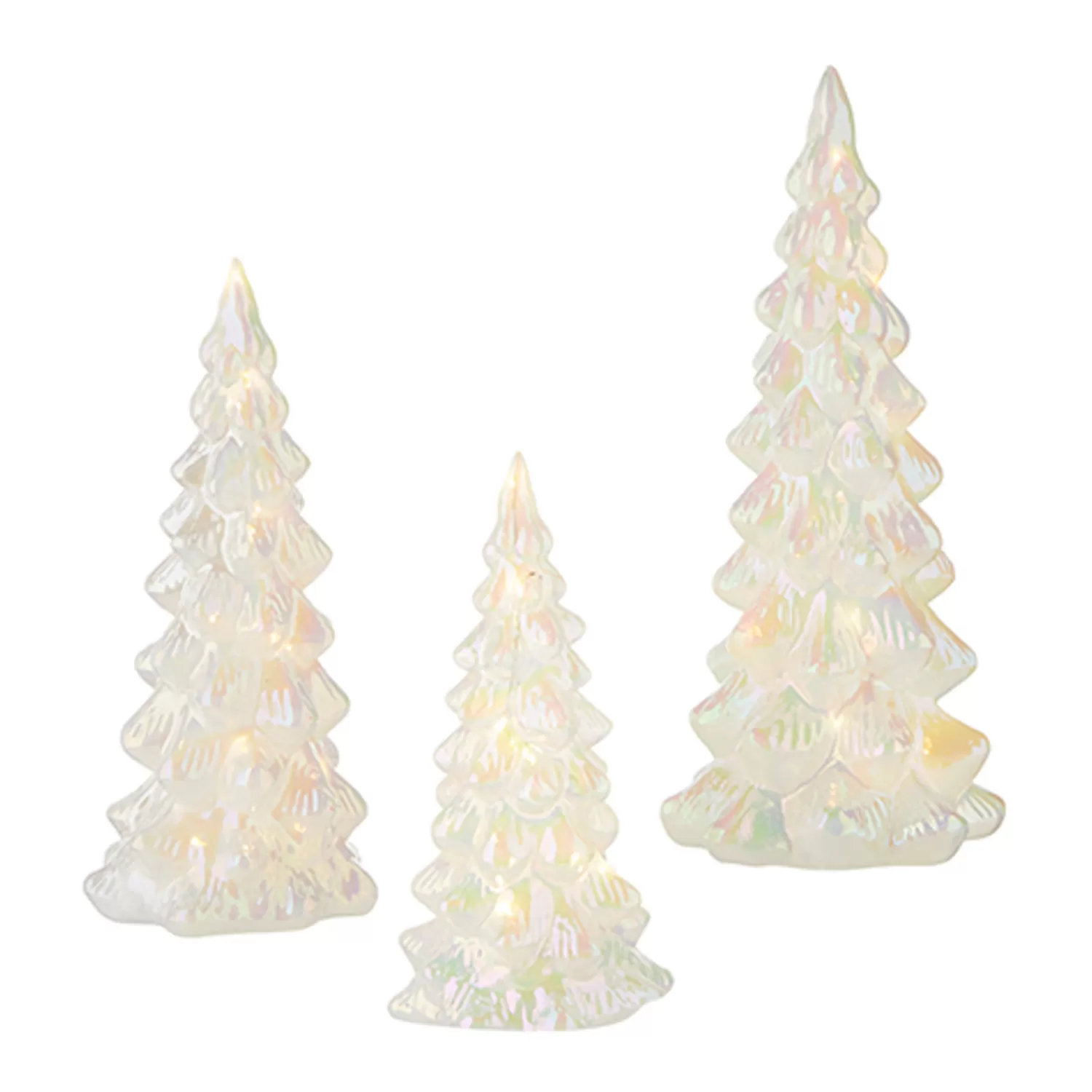The Jolly Christmas Shop Snowflake Soiree | A Blushing Holiday | Raz Set Of 3 White Iridescent Lighted Tree Glass Christmas Decoration 4222934