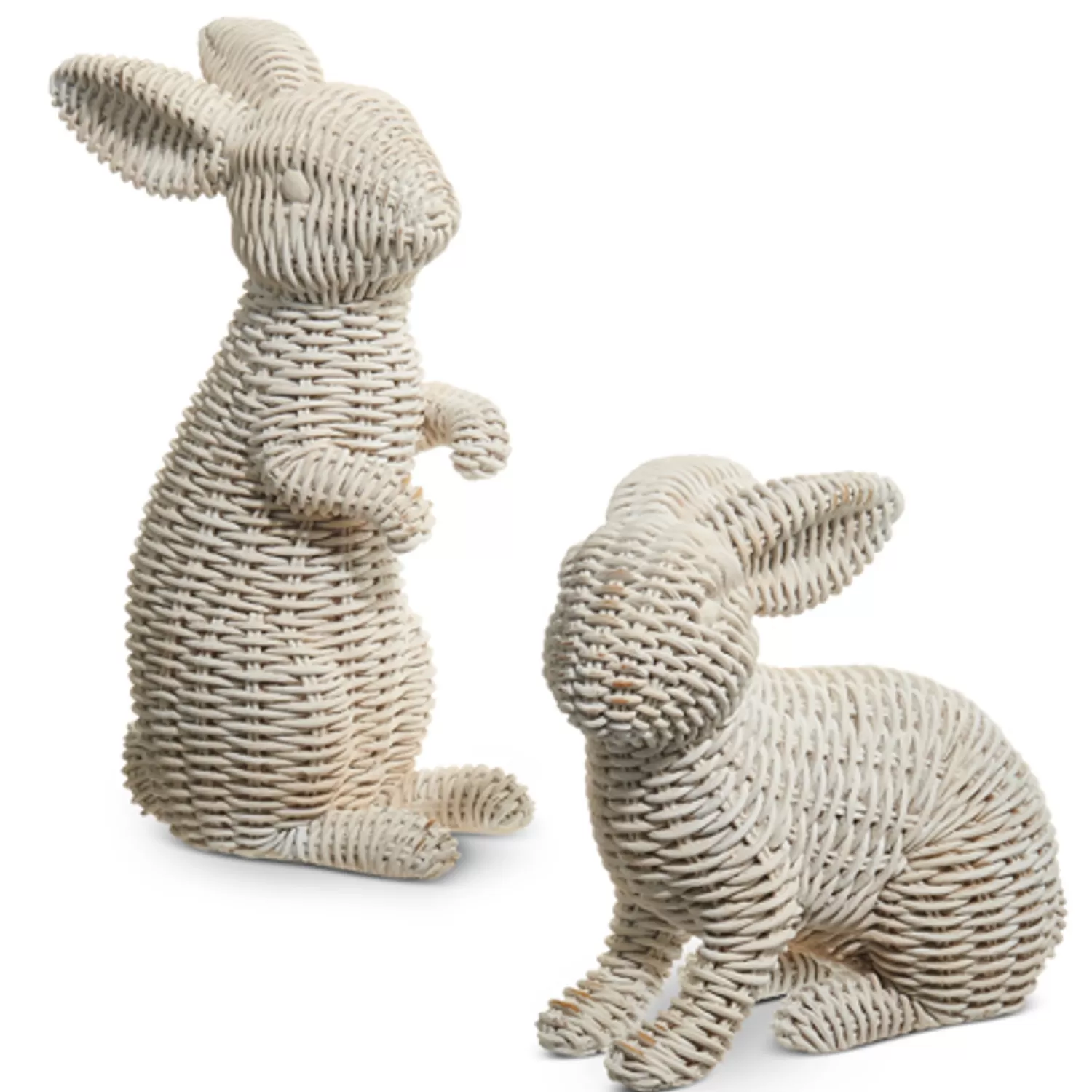 The Jolly Christmas Shop Figurines | Raz White Basketweave Wicker Rabbits Set Of 2 Easter Decorations 4411076